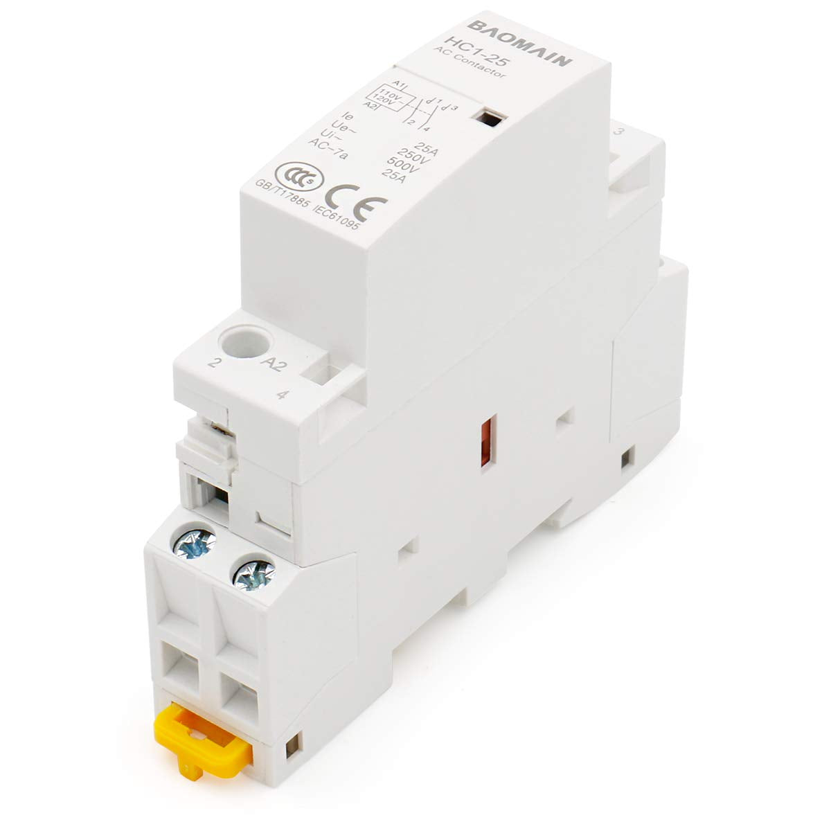 Baomain Universal AC Contactor HC1-25(BCT-25) 110V-120VAC 25A Normally Open 2 Pole 50/60Hz Circuit Control 35mm DIN Rail - BAOMAIN