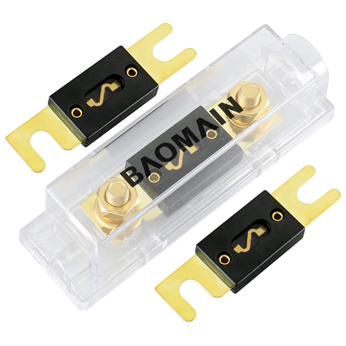 Baomain Auto-Audiosystem-Blechbolzen Elektrischer Schutz ANL-Sicherungshalter-Kit mit 3er-Pack RoHS-ANL-Sicherungen