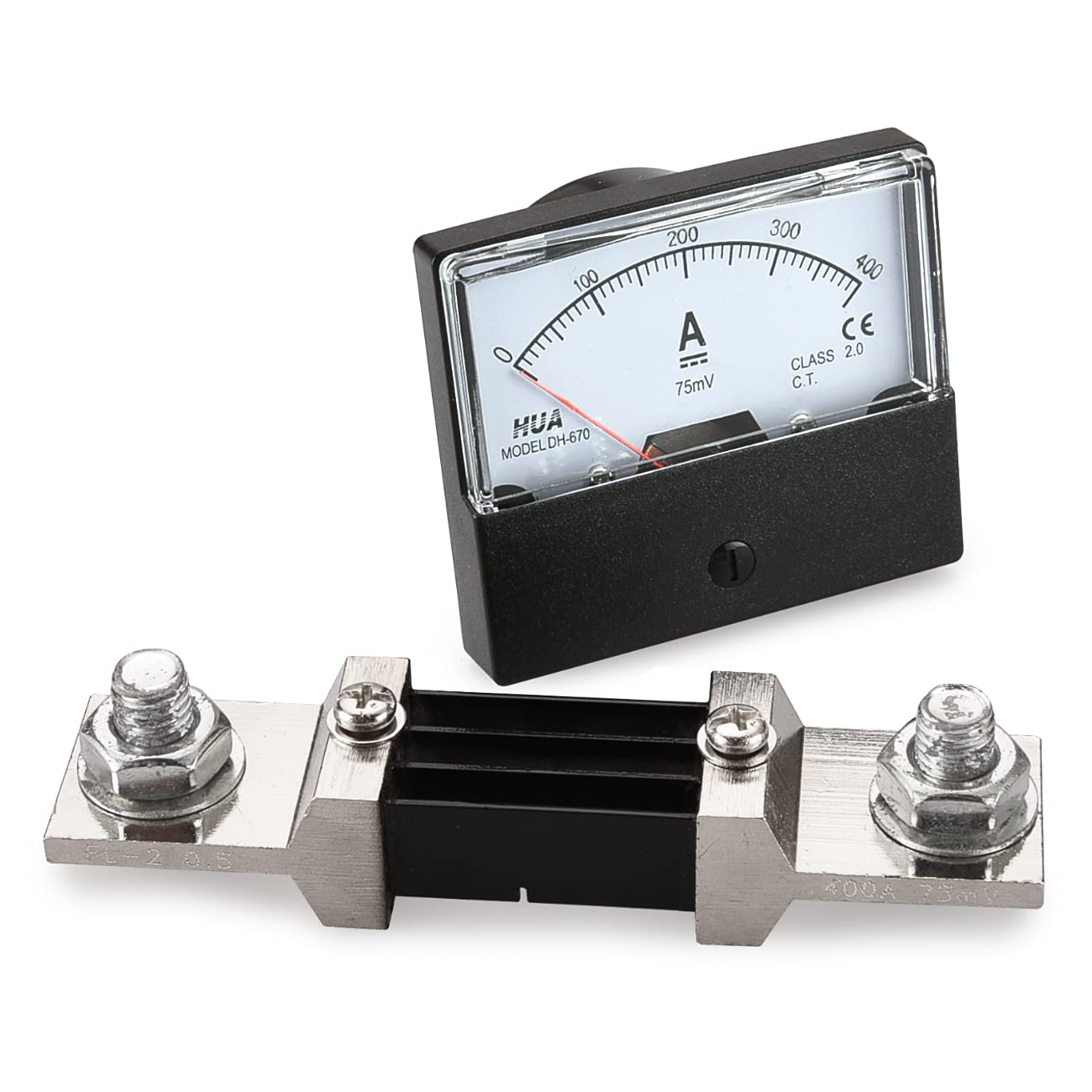 Baomain Rechteckiges analoges Panel-Stromamperemeter DH-670 DC 400A 70 mm x 60 mm Klasse 2.0 mit 75 mV Shunt