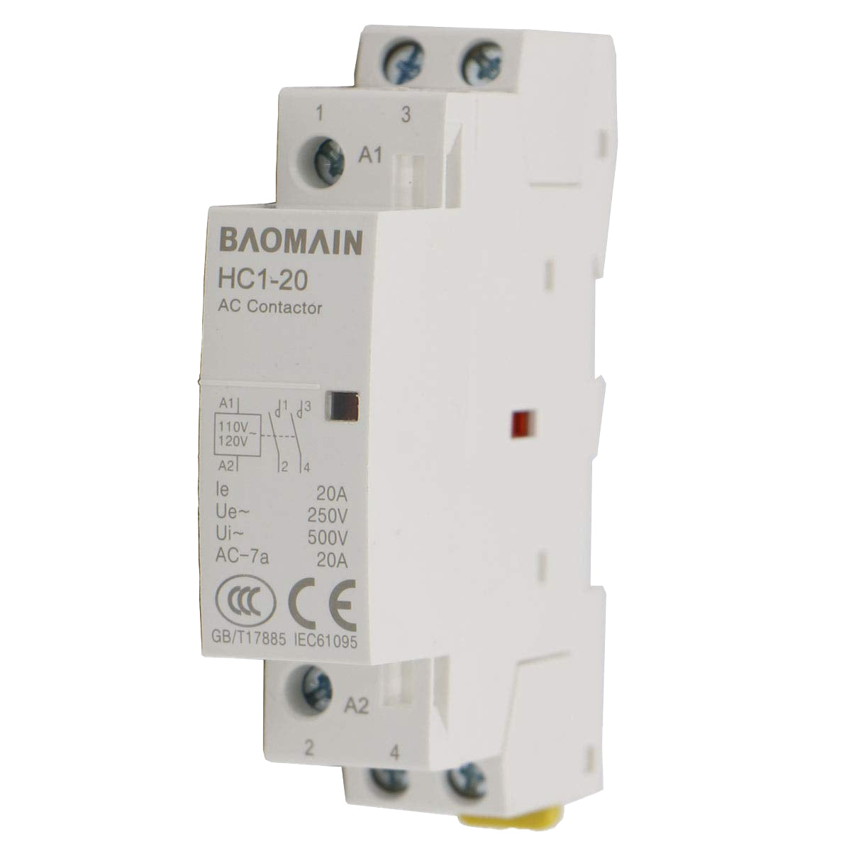 Baomain 2-Pole AC Contactor, HC1-20/20, AC 12 V, AC 24 V, AC 110 V, AC 220 V, 35 mm DIN-Rail Mount - BAOMAIN