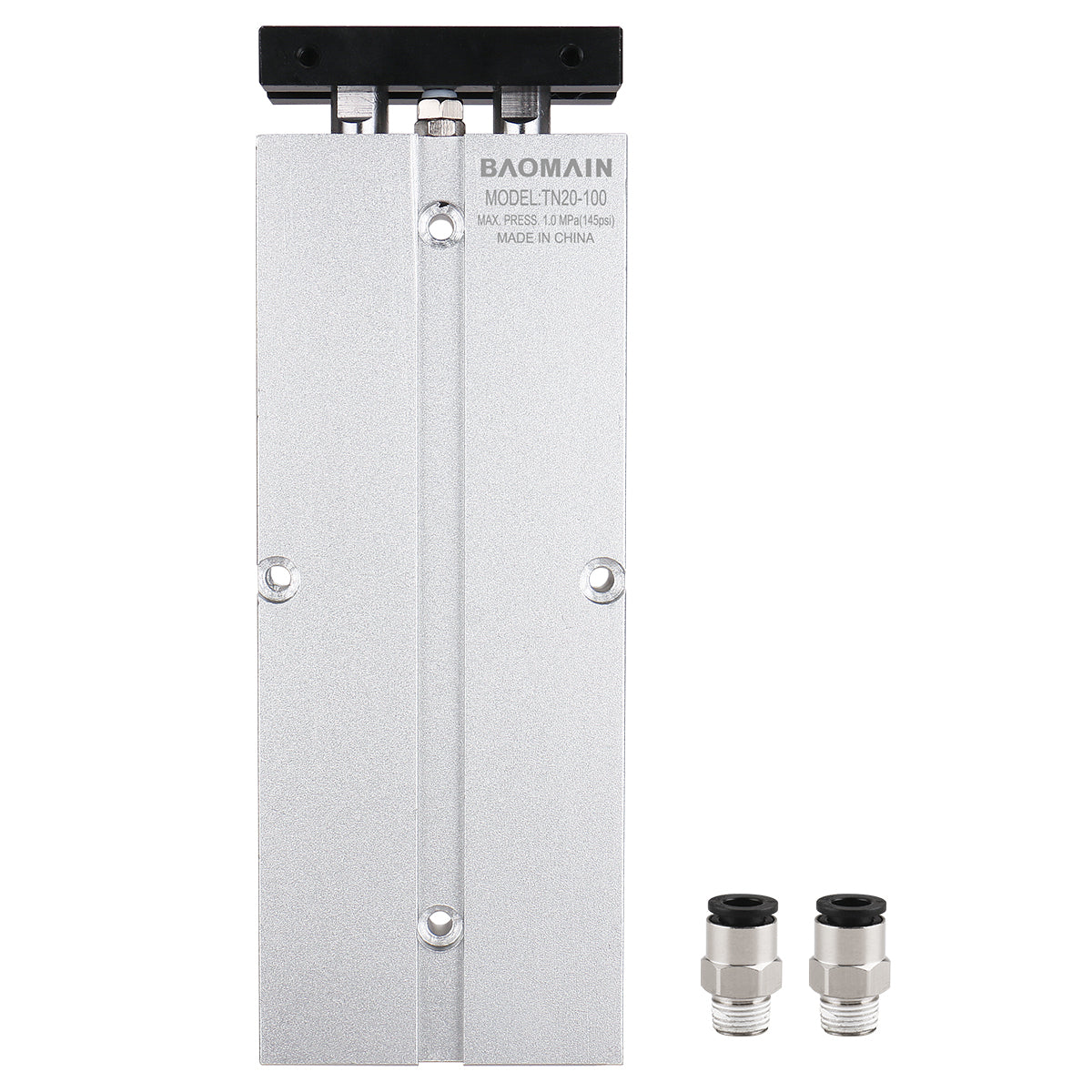 BAOMAIN Pneumatischer Luftzylinder TN20-100 20mm (4/5") Bohrung, 100mm (4") Hub Doppelstange Doppeltwirkend Aluminium mit 2 Armaturen