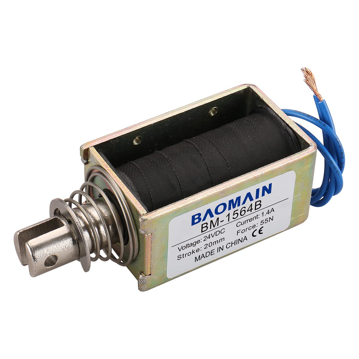 Baomain Push-Pull-Elektromagnet BM-1564B DC24V 1,4A Hub 20mm 55N Offener Rahmen Linearantrieb
