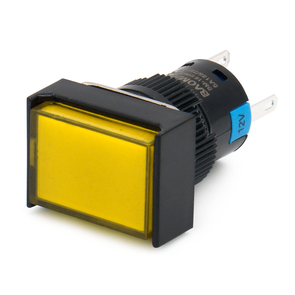 Baomain 16mm Yellow Momentary Push Button Switch Rectangular Cap Yellow LED Lamp SPDT 5 Pin Pack of 5 - BAOMAIN