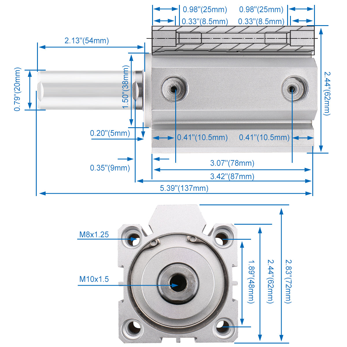 Baomain Compact Thin Pneumatic Air Cylinder SDA-50 Series 50mm Bore Double Action PT1/4 Port with 2 Fitting - BAOMAIN