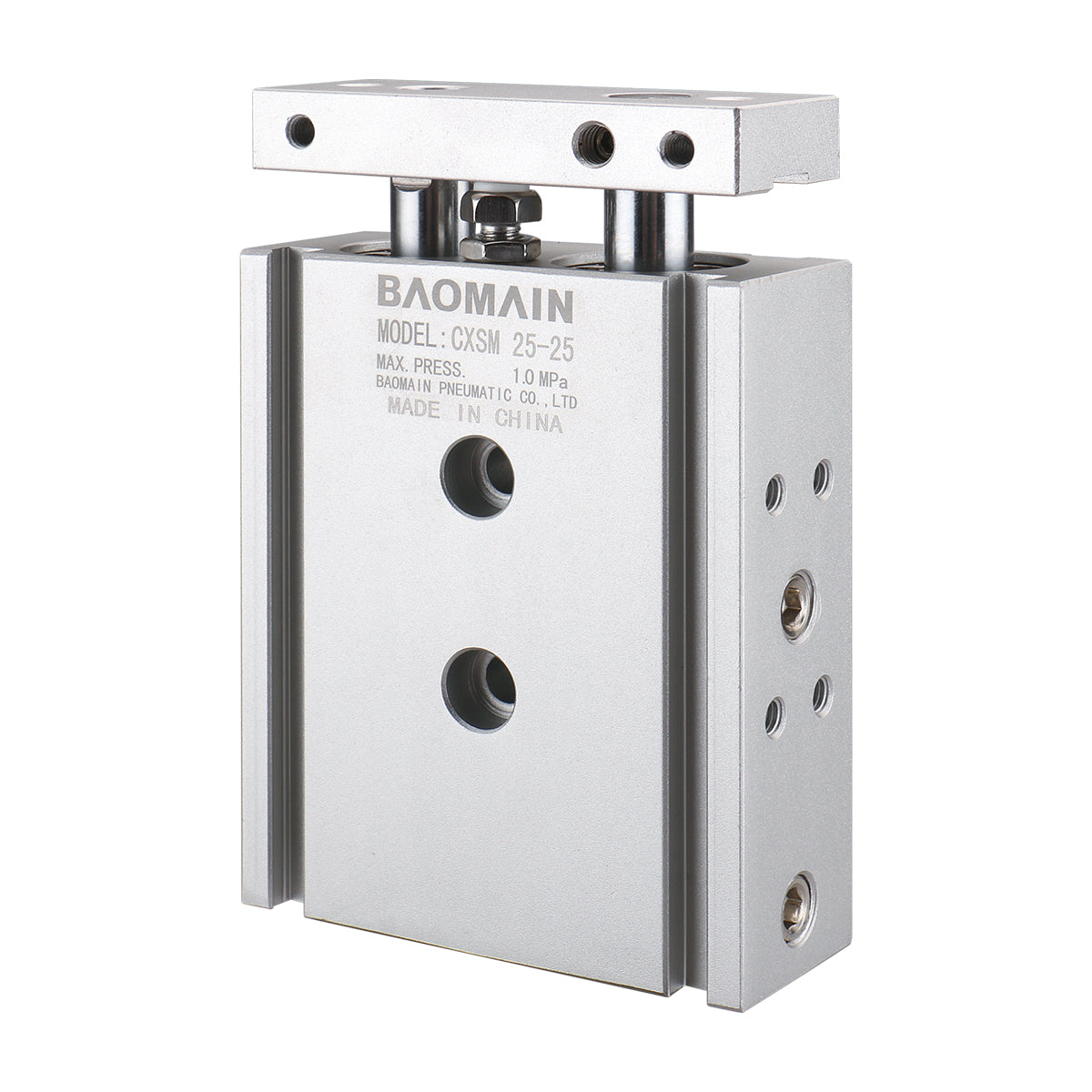 Baomain Compact Pneumatic Dual Air Cylinder CXSM, 25mm Bore,Guide Rod Plate Double Rod Guided Slide Bearing Cushioned - BAOMAIN
