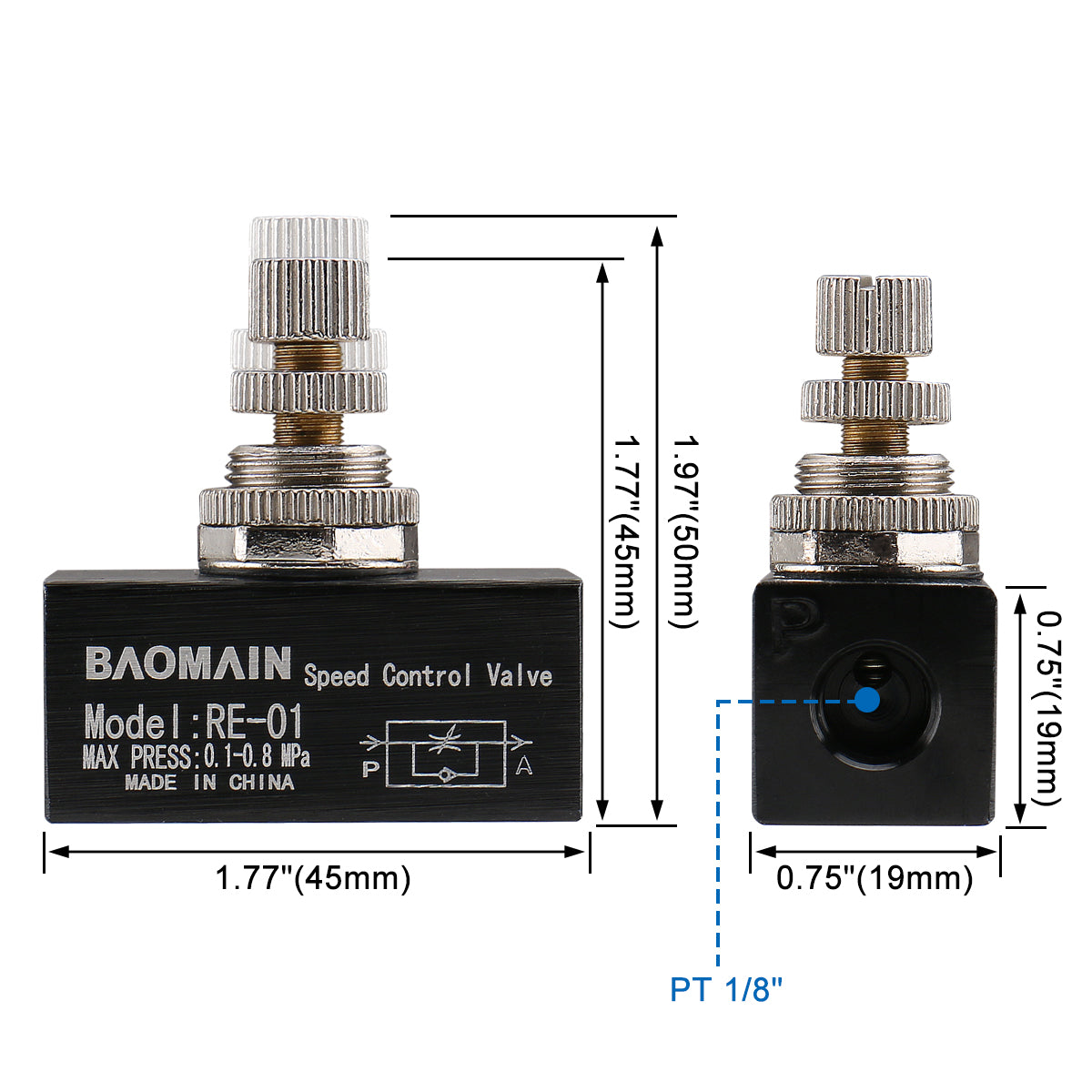Baomain Flow Control Valve RE-01 G 1/8" Pipe Female Threaded Restrictive Speed