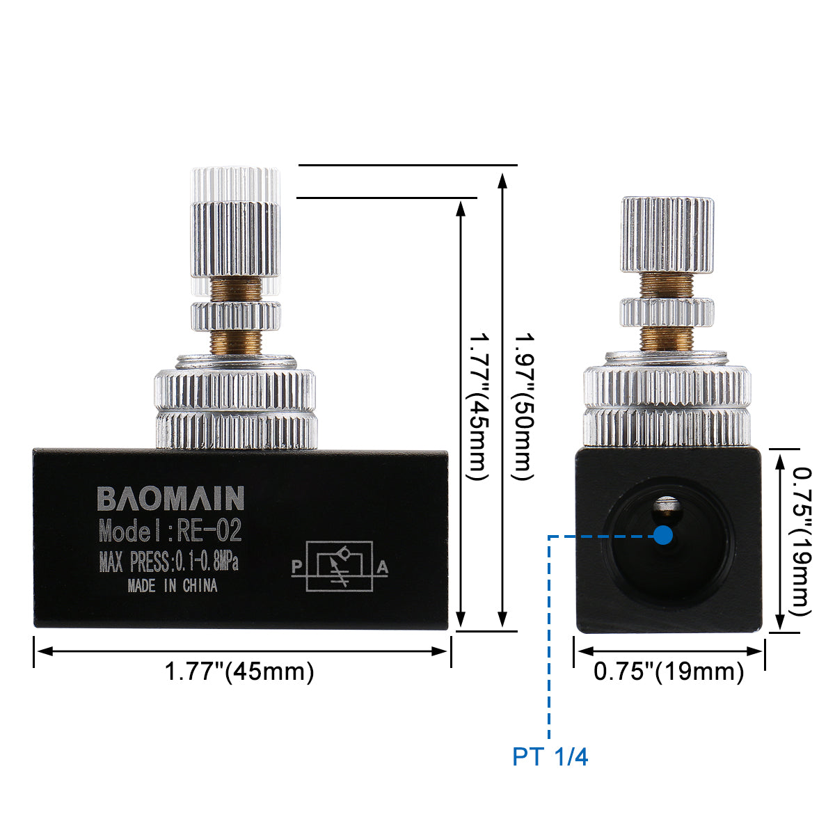Baomain Flow Control Valve RE-02 G 1/4" Pipe Female Threaded Restrictive Speed