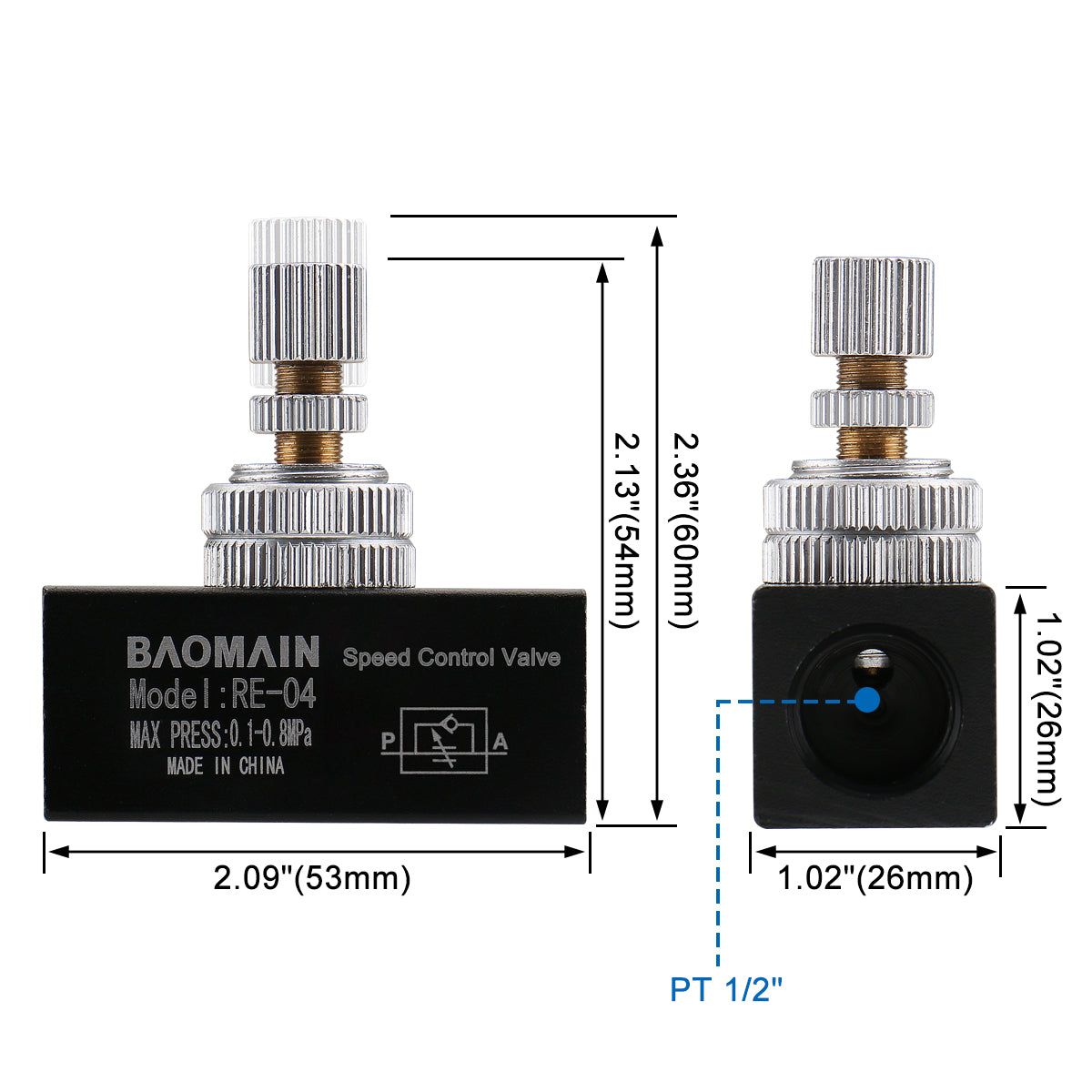 Baomain Durchflussregelventil RE-04 G 1/2" Rohr Innengewinde Restriktive Geschwindigkeit