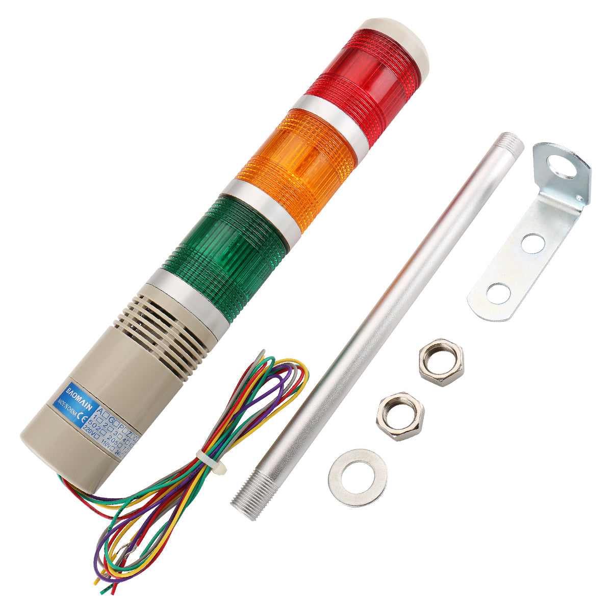Round Industrial Signal Warning Light Column Red Green Yellow LED Alarm Tower Light Continuous Light with Buzzer LTA-502TJ - BAOMAIN