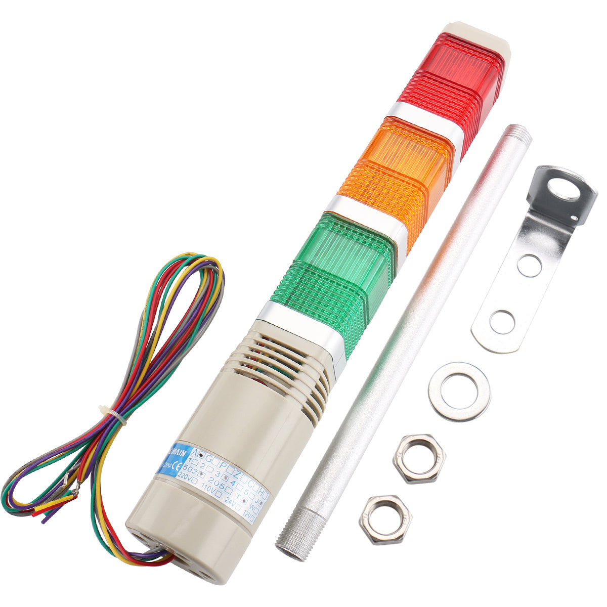 Baomain Industrial Signal Light Column LED Alarm Square Tower Light Indicator Flash Light Warning Light Buzzer Red Green Yellow LTA-402WJ - BAOMAIN