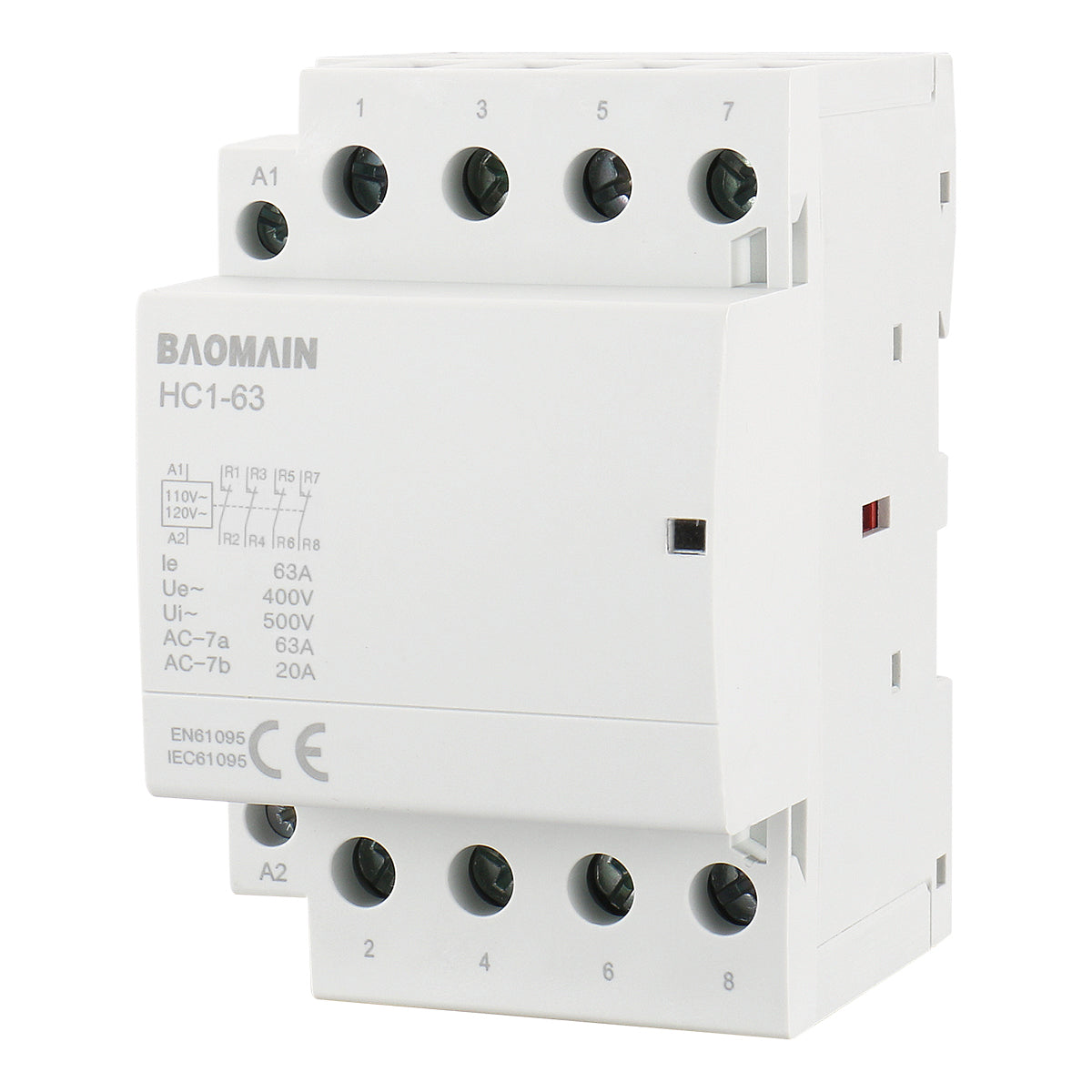 Baomain Normalerweise geschlossener AC-Schütz, 4-polig, HC1-63 (BCT-63/04), 63 A, 12 V/24 V/110 V/220 V, NC, universelle Schaltkreissteuerung, 35 mm DIN-Schienenmontage