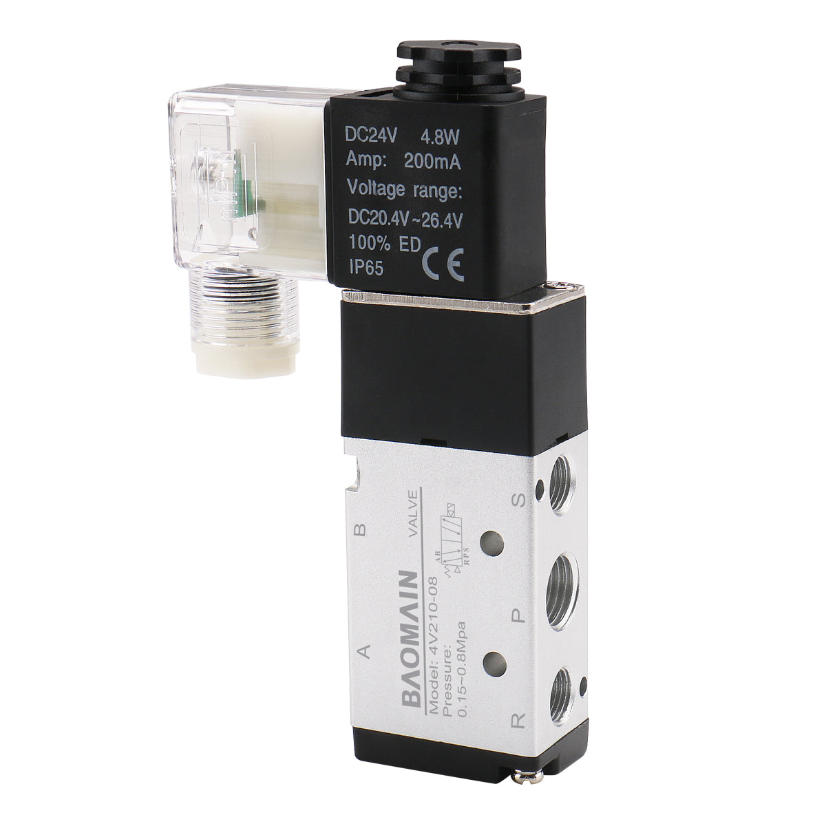 Pneumatic Solenoid Valve 4V210-08 12V/24V/110V/220V 2 Position 5 Way PT1/4" Internally Piloted Acting Single Type Pneumatic Air Electrical Control - BAOMAIN