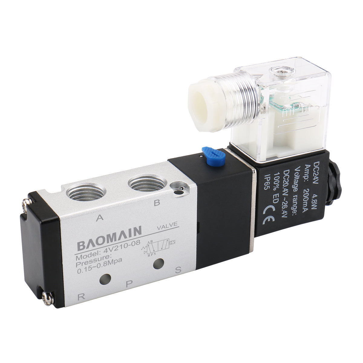 Pneumatic Solenoid Valve 4V210-08 12V/24V/110V/220V 2 Position 5 Way PT1/4" Internally Piloted Acting Single Type Pneumatic Air Electrical Control - BAOMAIN