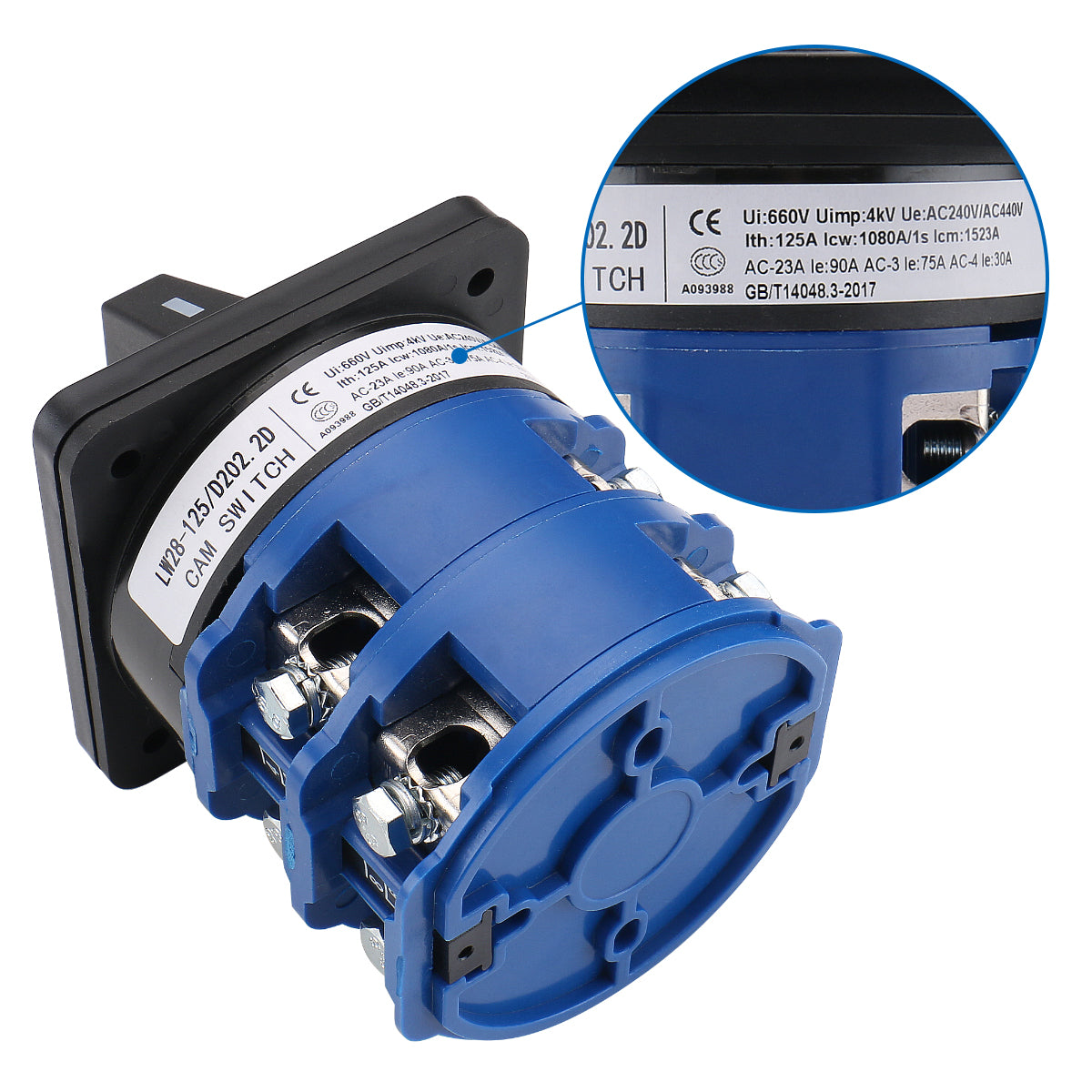Baomain Rotary Cam Changeover Switch SZW26-125/D202.2 660V 125A 2 Phases ON/Off/ON 3 Position CE - BAOMAIN