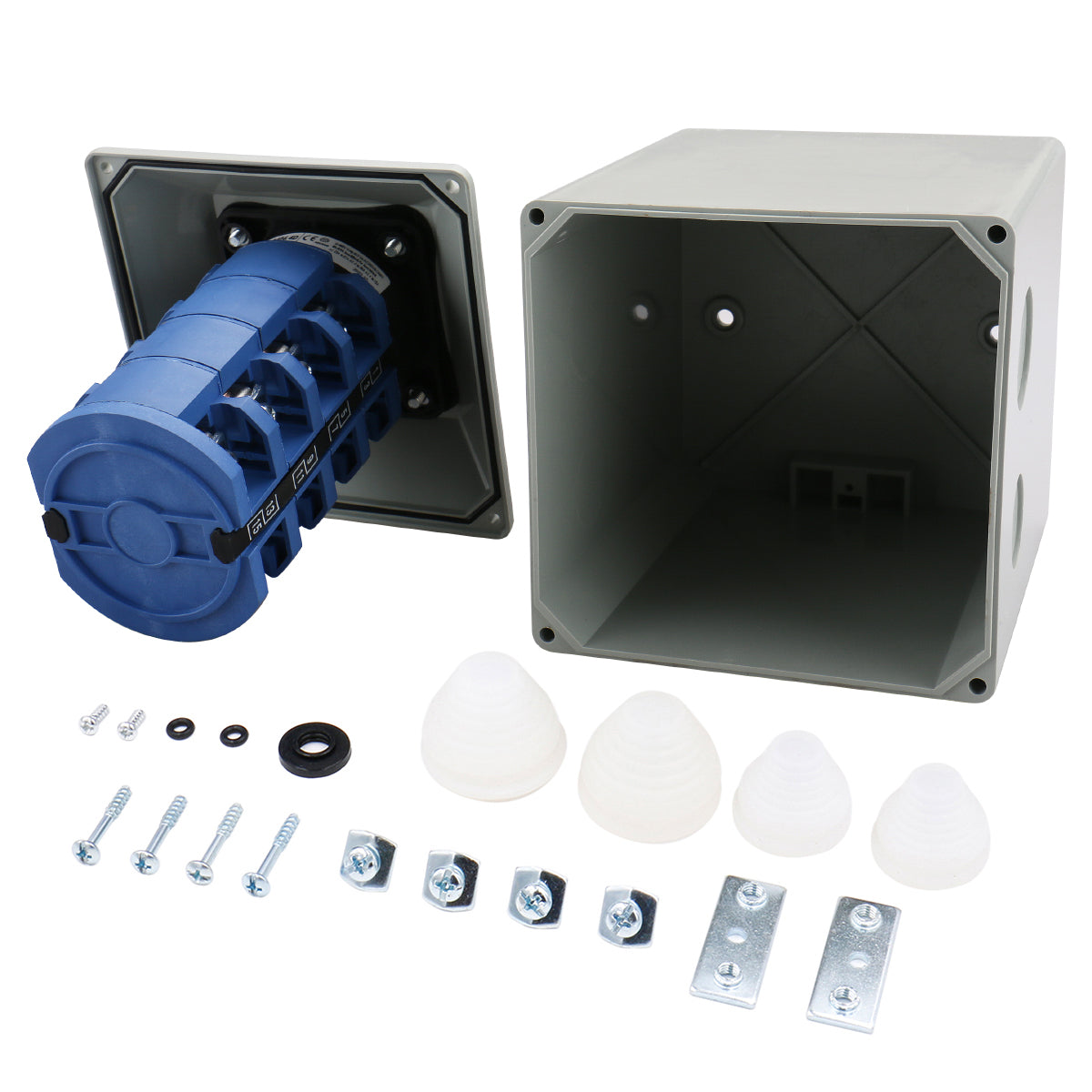 Baomain Rotary Selector Cam Changeover Switch with Master Switch Exterior Box 660V 63A 3 Positions 4 Phase 4NO+4NC SZW26-63/D404.4D
