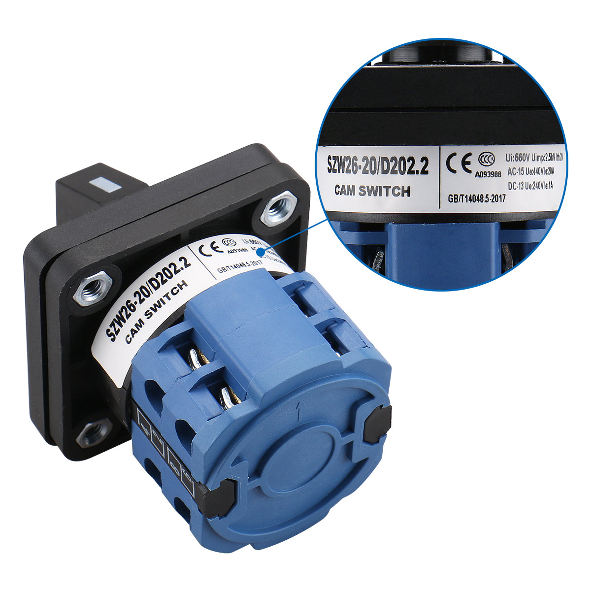 Baomain Rotary Universal Changeover Switch SZW26-20/D202.2 660V 20A 1-0-2 3 Positions 8 terminals 2 Phase Latching Function - BAOMAIN