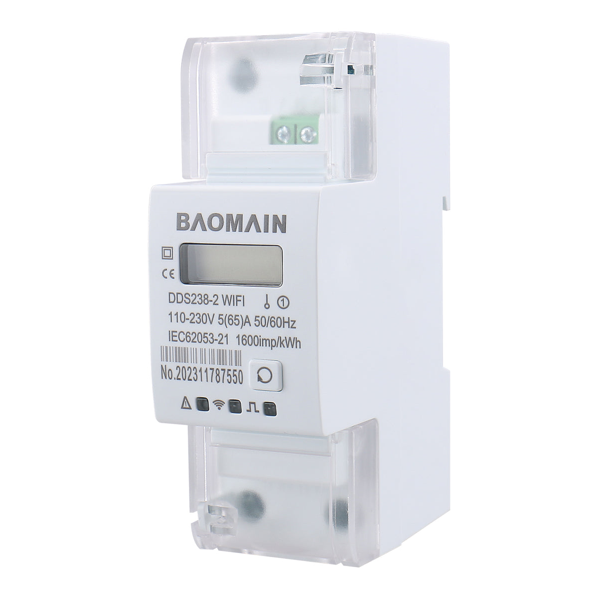 Baomain Single Phase Smart Energy Meter DDS238-2 WiFi 110-230 VAC 5(65)Amp 50/60 Hz, 1600imp/kWh - BAOMAIN