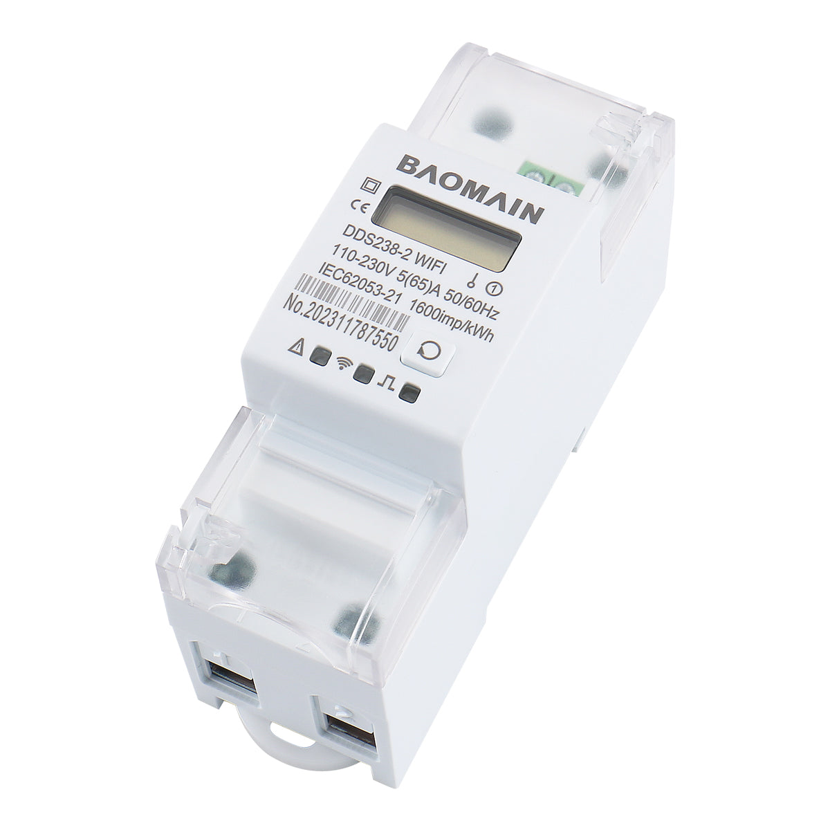 Baomain Single Phase Smart Energy Meter DDS238-2 WiFi 110-230 VAC 5(65)Amp 50/60 Hz, 1600imp/kWh - BAOMAIN