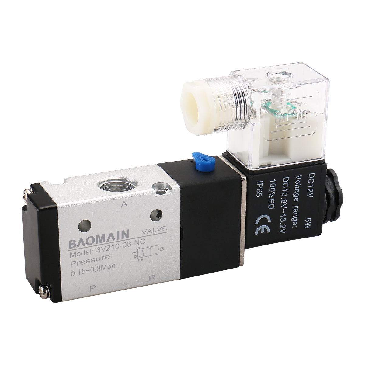 Baomain Magnetventil 3V210-08 PT1/4 12 V/24 V/110 V/220 V 2 Positionen 3 Wege intern vorgesteuert Einzeltyp pneumatische Luft elektrische Steuerung