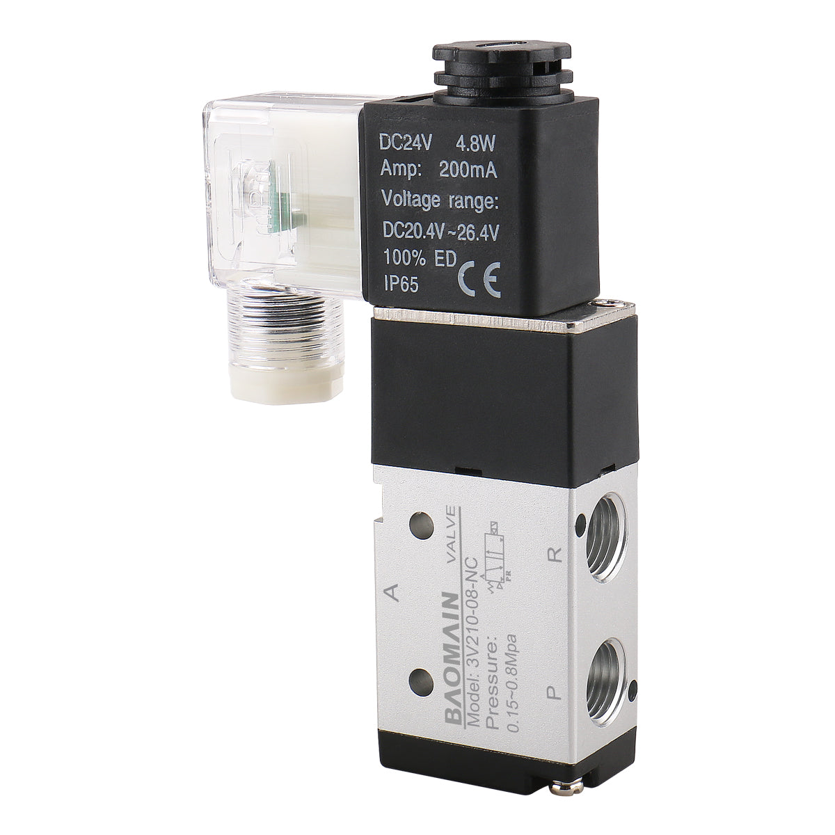 Baomain Magnetventil 3V210-08 PT1/4 12 V/24 V/110 V/220 V 2 Positionen 3 Wege intern vorgesteuert Einzeltyp pneumatische Luft elektrische Steuerung