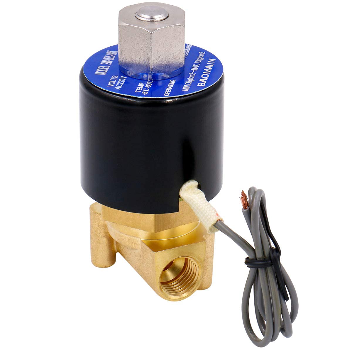 Baomain Pneumatisches elektrisches Magnetventil 1/4 Zoll 12 V/24 V/110 V/220 V Normalerweise offen 2-Wege-Messing für Wasser, Luft 2W-025-08K