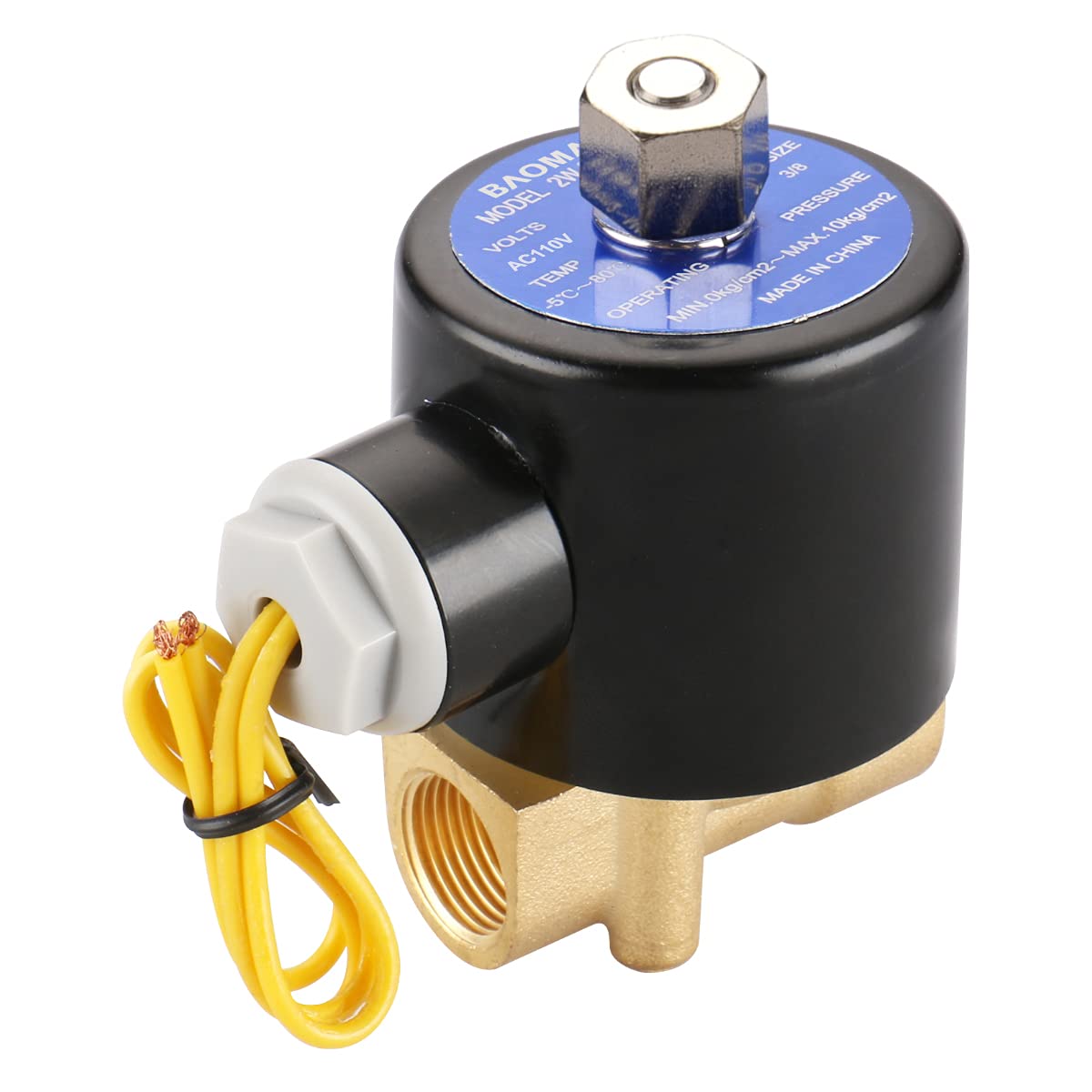 Baomain Pneumatisches 3/8 Zoll 12 V/24 V/110 V/220 V Normalerweise offenes 2-Wege-Messing-Elektromagnetventil für Wasser, Luft 2W-040-10K