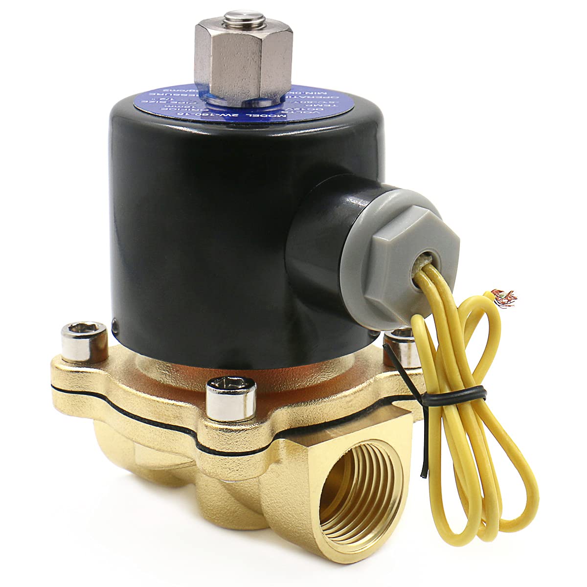 Baomain Pneumatisches elektrisches Magnetventil 1/2 Zoll DC12V/24V AC110V/220V Normalerweise offen 2-Wege-Messing für Wasser, Luft 2W-160-15K