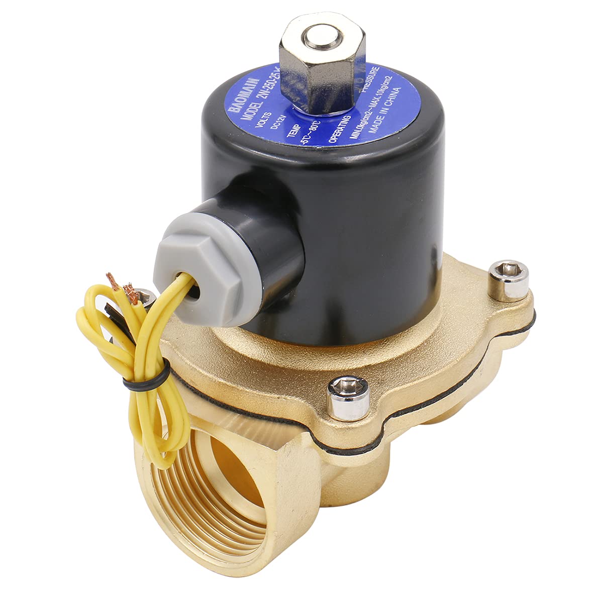 Baomain Pneumatisches 1 Zoll 12 V/24 V/110 V/220 V Normalerweise offenes 2-Wege-Elektromagnetventil aus Messing für Wasser, Luft 2W-250-25K