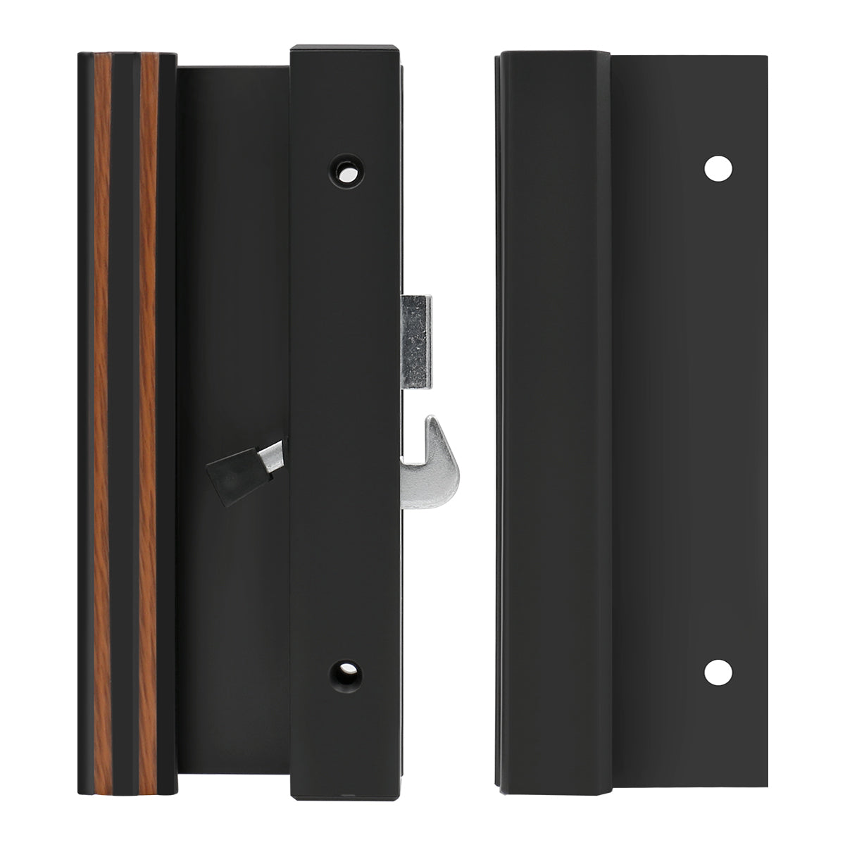 Sliding Glass Patio Door Handle Set C-1001 4-15/16" Screw Holes, 1-1/2" Standard Handle Profile, Extruded Aluminum, Hook Style, Surface Mount, Black - BAOMAIN