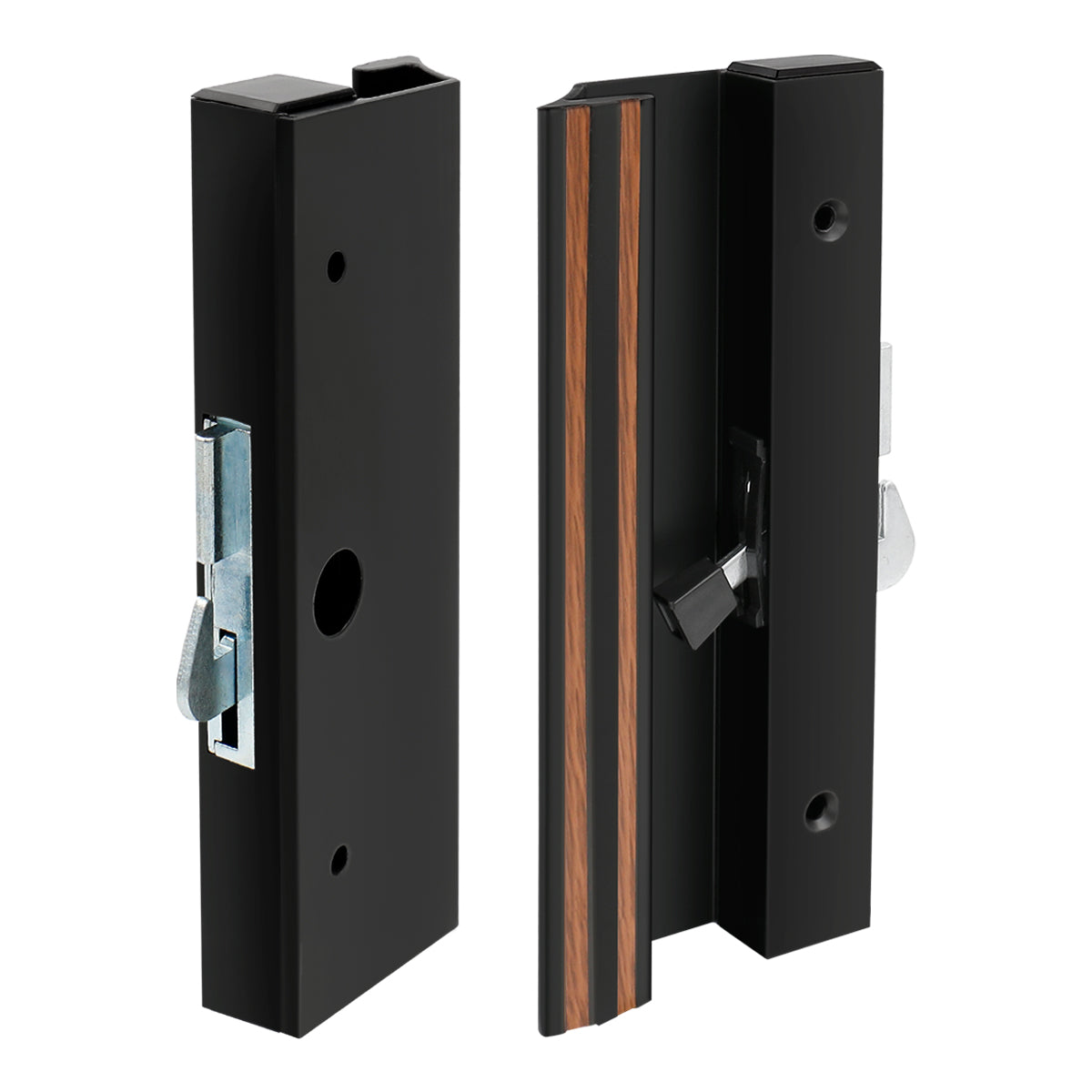 Sliding Glass Patio Door Handle Set C-1001 4-15/16" Screw Holes, 1-1/2" Standard Handle Profile, Extruded Aluminum, Hook Style, Surface Mount, Black - BAOMAIN
