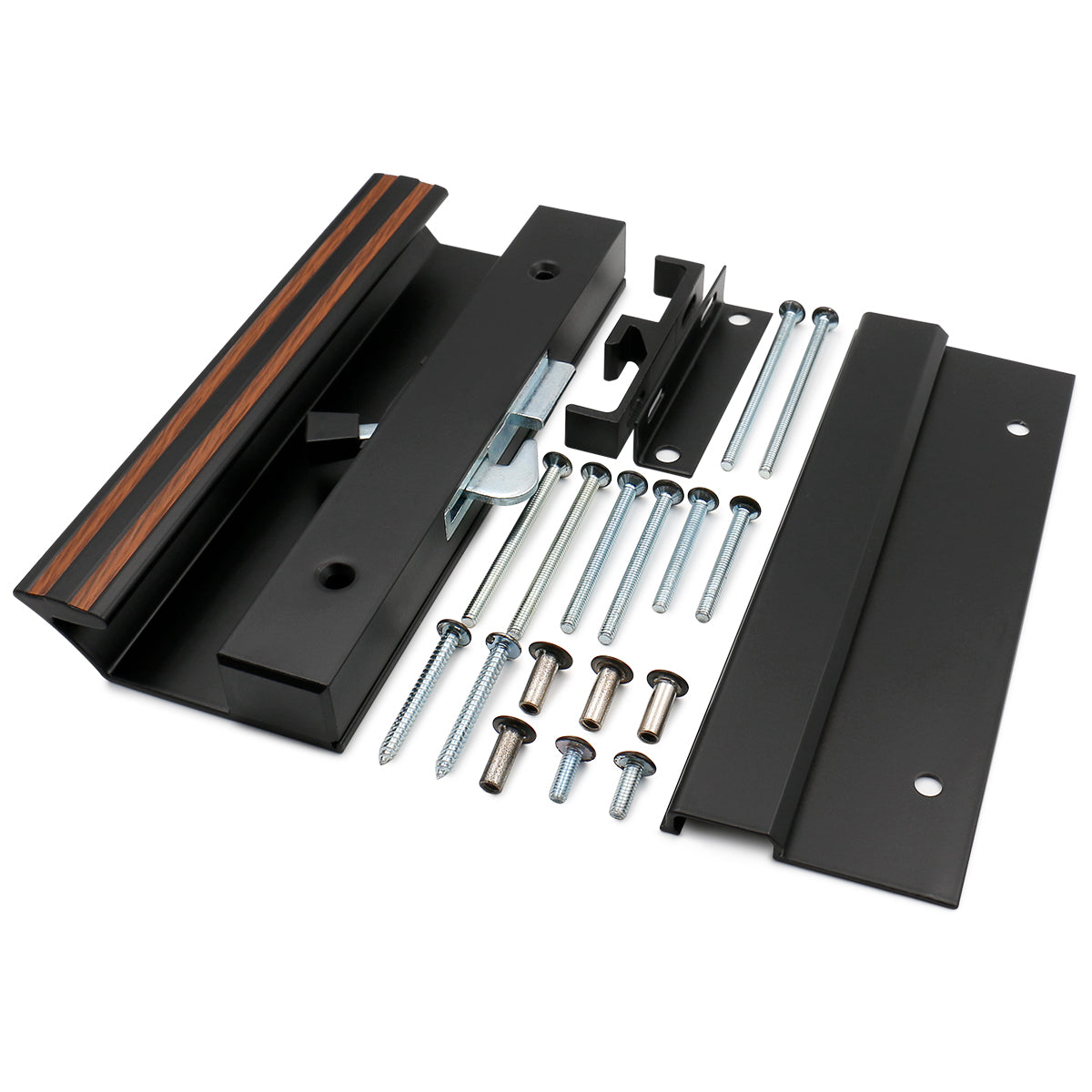 Sliding Glass Patio Door Handle Set C-1001 4-15/16" Screw Holes, 1-1/2" Standard Handle Profile, Extruded Aluminum, Hook Style, Surface Mount, Black - BAOMAIN