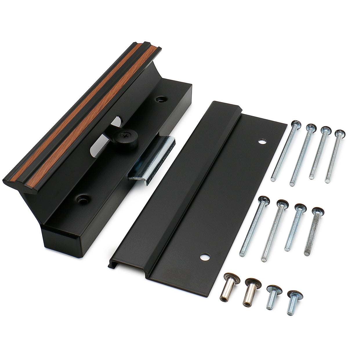 Patio Sliding Door Handle Set C-1006 Hole Center 4-15/16 inch, Latch Hook 1/2", Flush Extruded Aluminum, Black - BAOMAIN