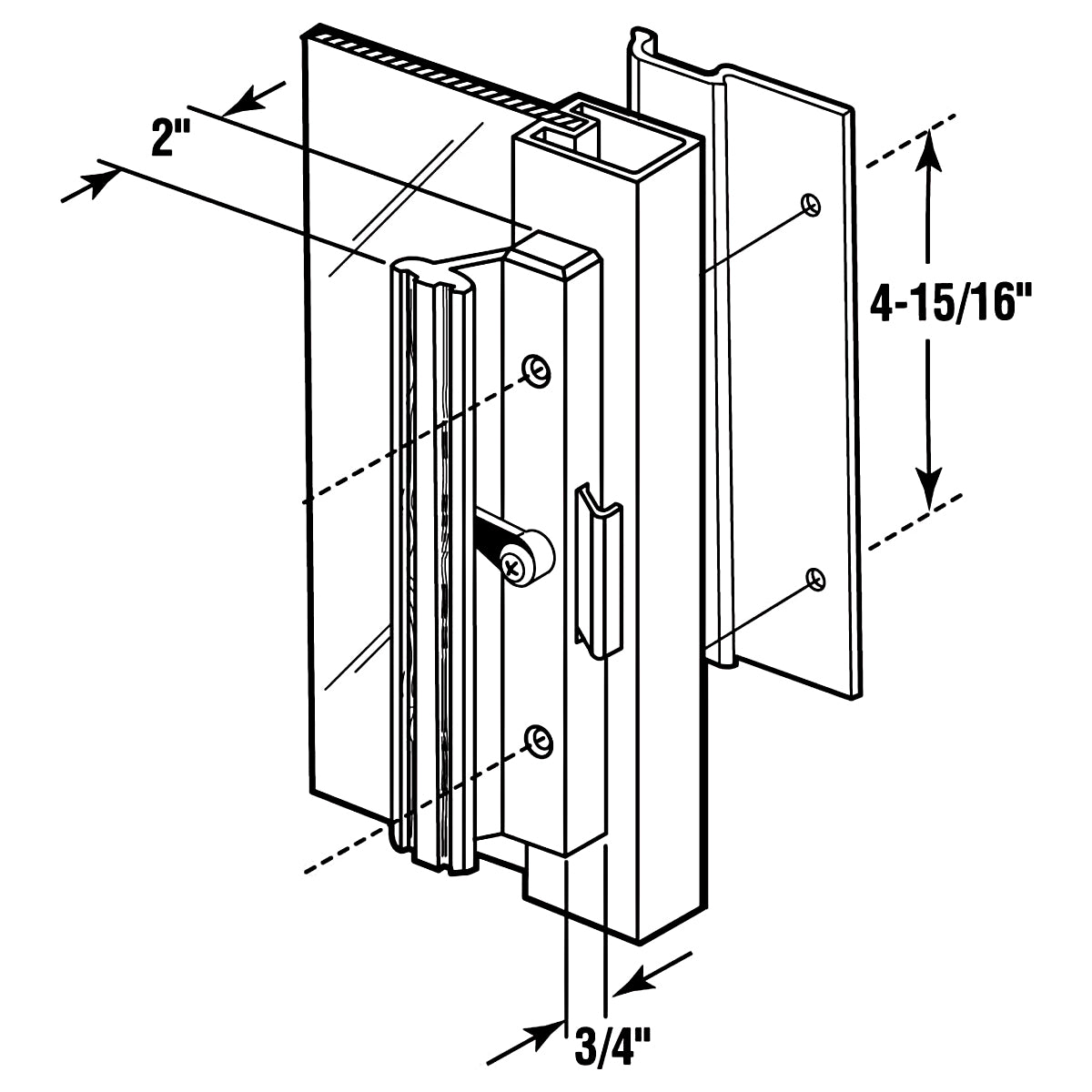 Patio Sliding Door Handle Set C-1006 Hole Center 4-15/16 inch, Latch Hook 1/2", Flush Extruded Aluminum, Black - BAOMAIN