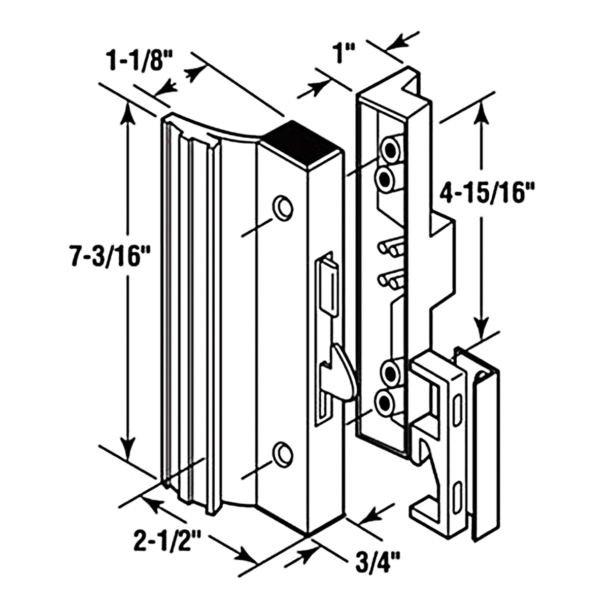 Sliding Patio Door Handle Set C-1116 with Clamp Type Latch, Extruded Aluminum, White - BAOMAIN
