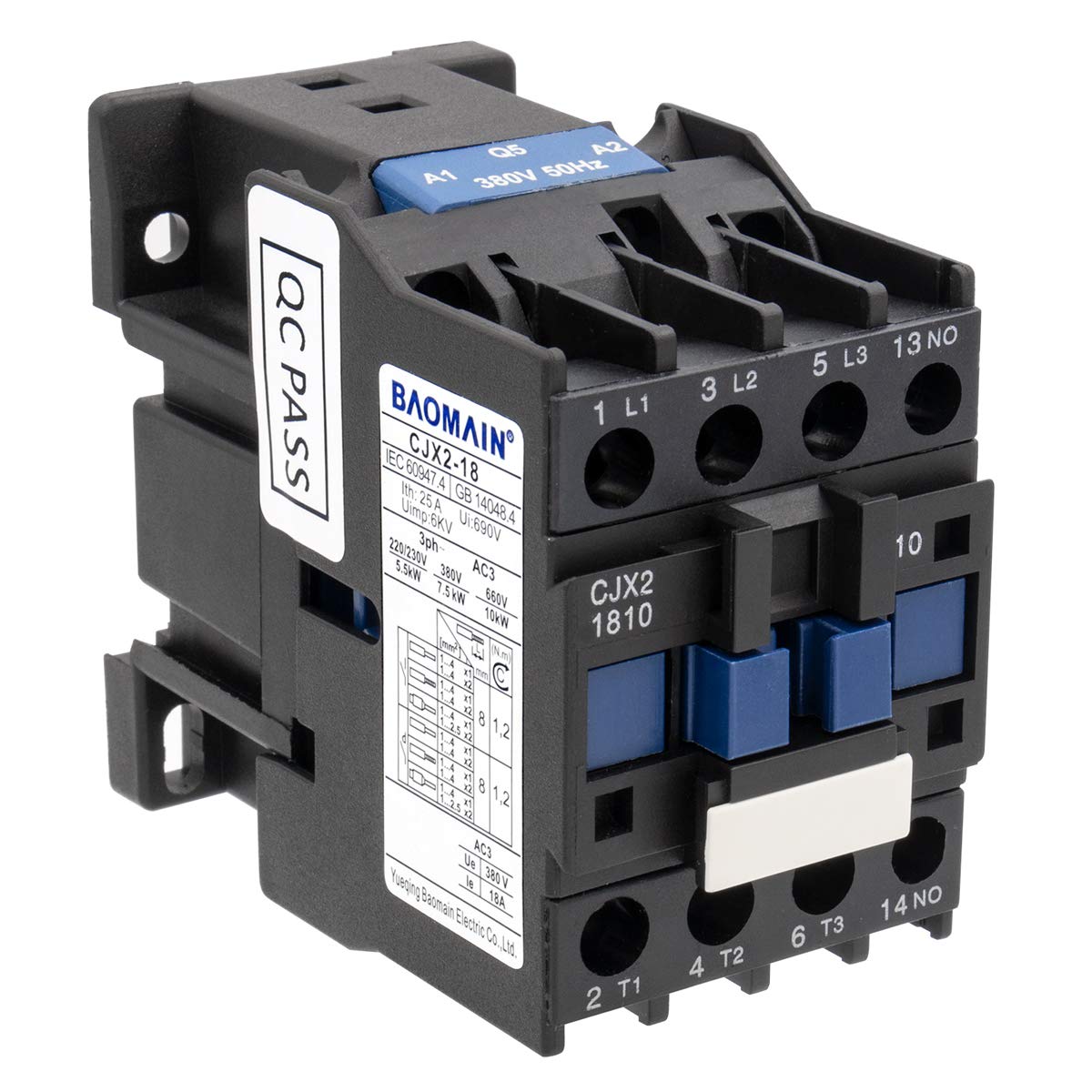 Baomain AC Contactor CJX2-1810 24V/110V/220V/380V 50/60Hz Coil Normally Open 3 Pole 18A - BAOMAIN