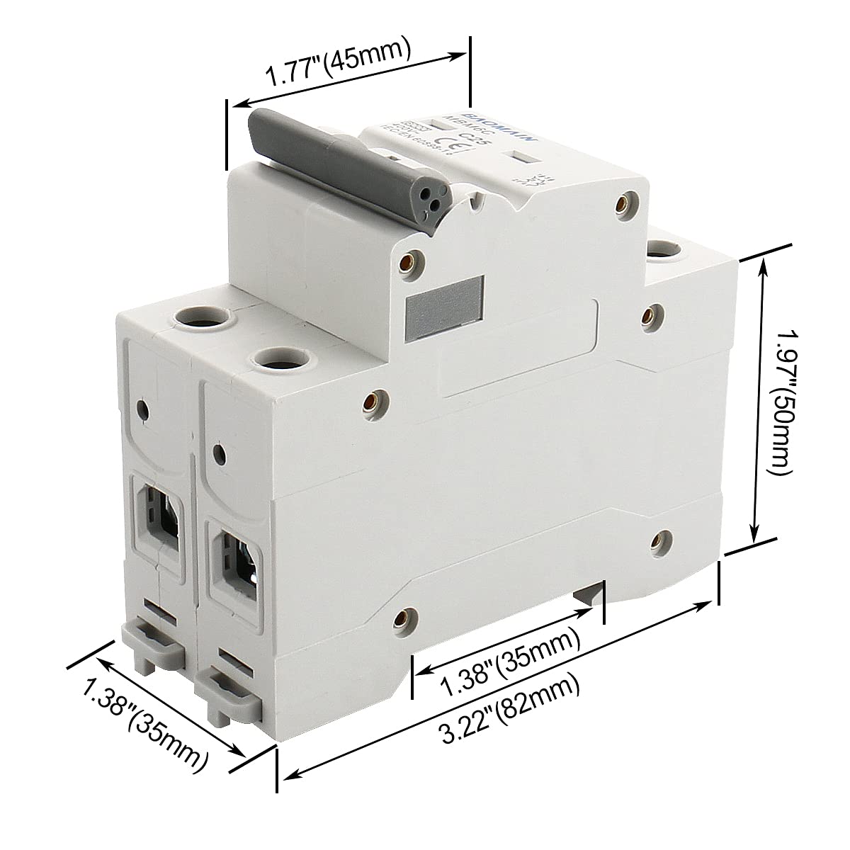 Baomain Miniature Circuit Breaker MCB Low Voltage 25 Amp, 2 Poles 400V, 6000A 35mm DIN Rail Mount - BAOMAIN