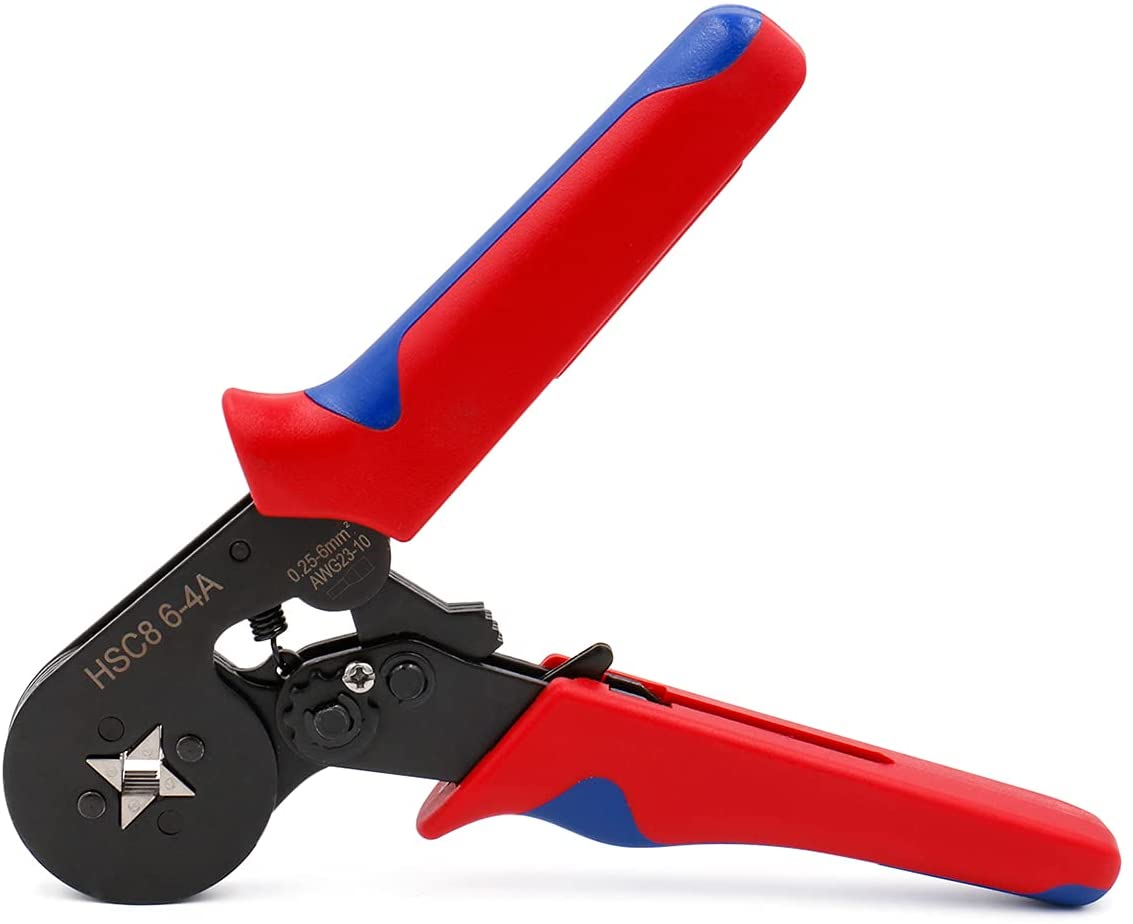 Baomain Crimping Plier HSC8 6-4A Self-adjustable Crimping Tools for 0.25-6 mm² AWG 23-10, Square Ferrule Wire Cable End-sleeves Red - BAOMAIN