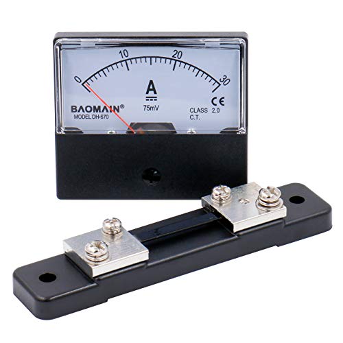 Baomain Rechteckiges analoges Panel-Strommessgerät DH-670 DC 0-30A 70 mm x 60 mm Amperemeter Klasse 2.0 mit 75 mV Shunt