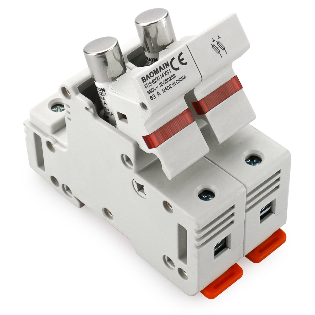 Baomain Zylindrischer Sicherungshalter RT18-63(X) 14 mm x 51 mm Sicherungssockel 2-polig DIN-Verteilung Elektrische Schienenmontage 10 Stück RO16-Sicherung (25 A/32 A/40 A/50 A/63 A Ampere) CE- und TÜV-gelistet