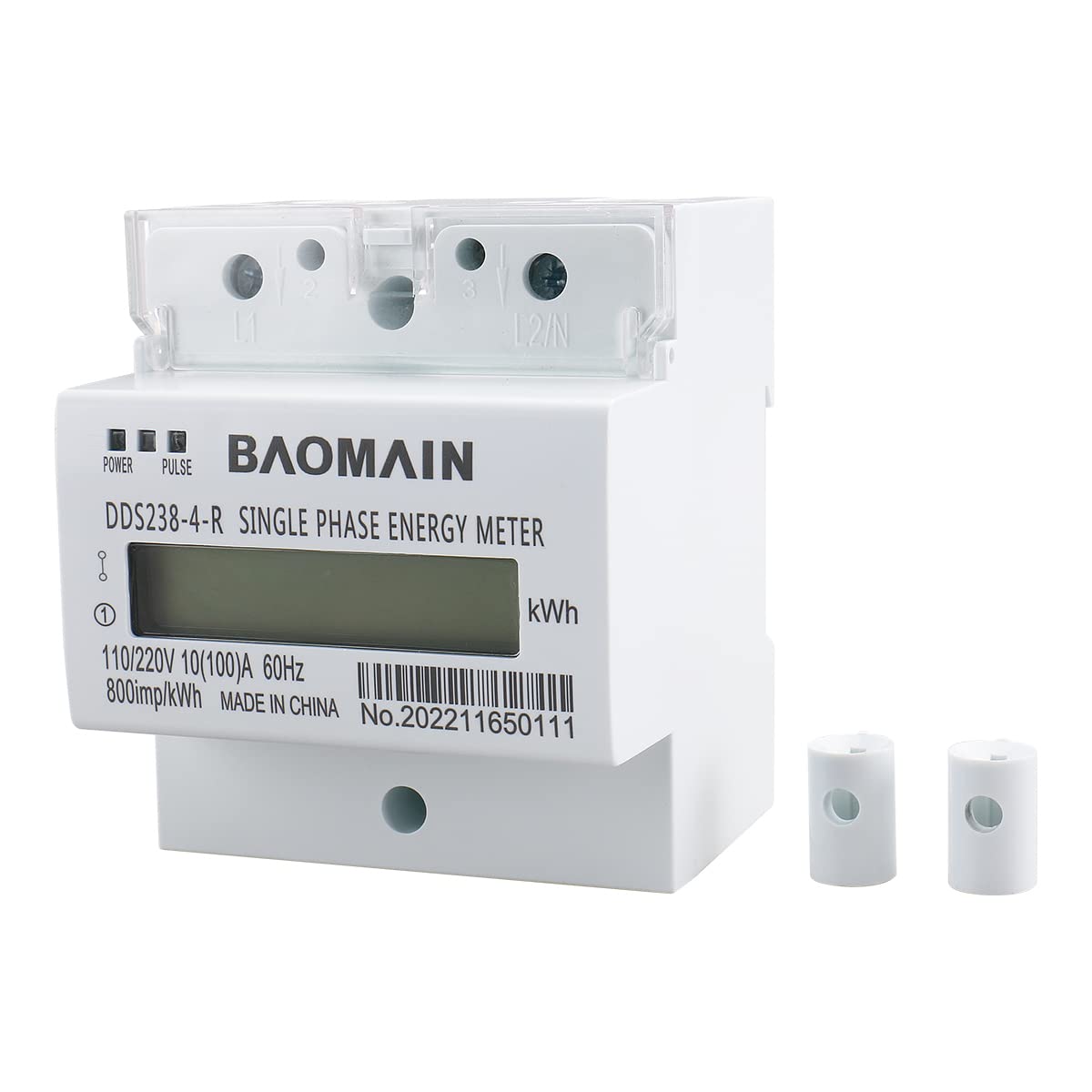 Baomain DDS238-4-R DIN-Rail Single Phase Three Wire Energy Meter 110V 220V 60Hz 10 (100) A - BAOMAIN