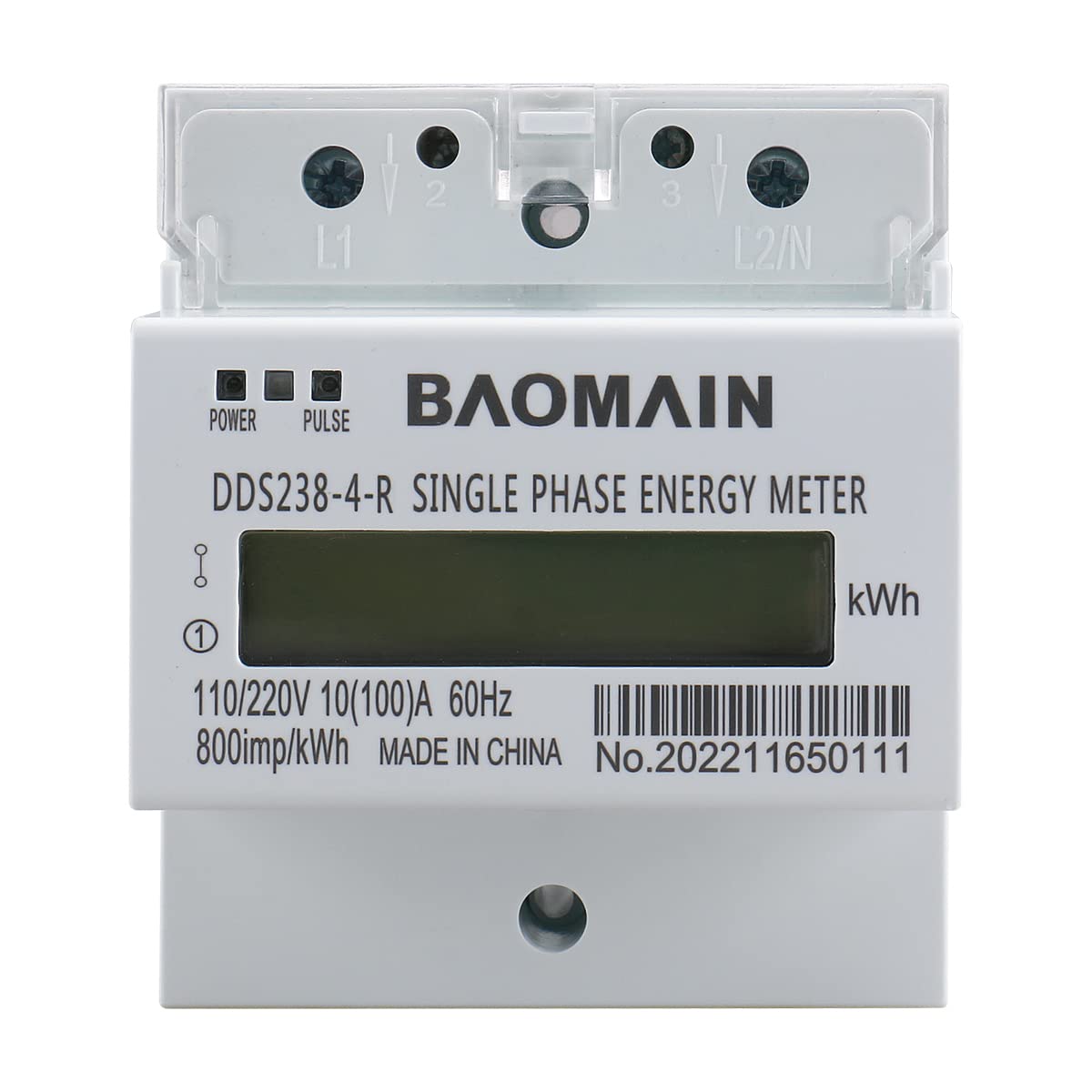 Baomain DDS238-4-R DIN-Rail Single Phase Three Wire Energy Meter 110V 220V 60Hz 10 (100) A - BAOMAIN