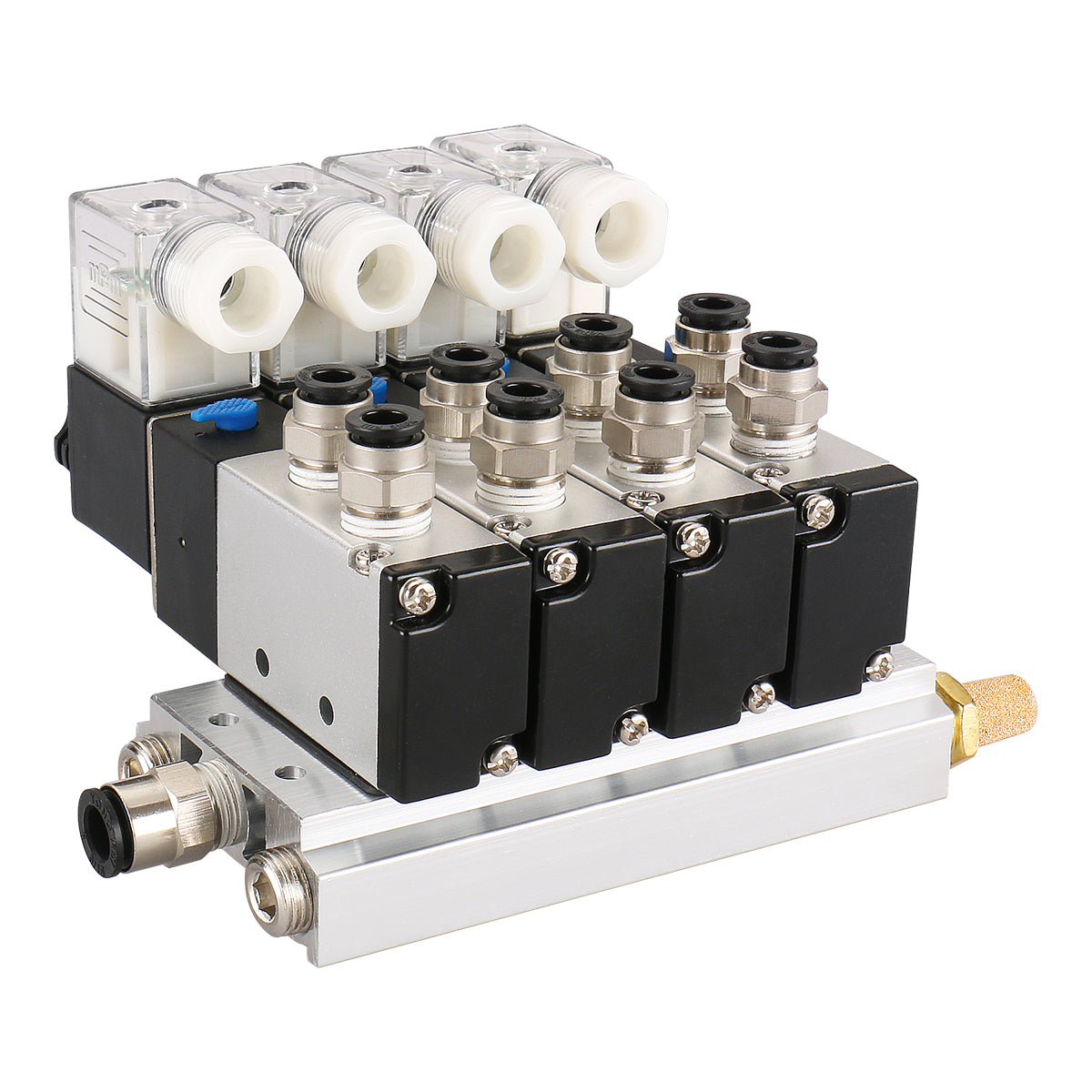 Baomain 4 Space Pneumatic Solenoid Valve 4V210-08 Single Head 2 Position 5 Way with Base Muffler Quick Fittings Set - BAOMAIN