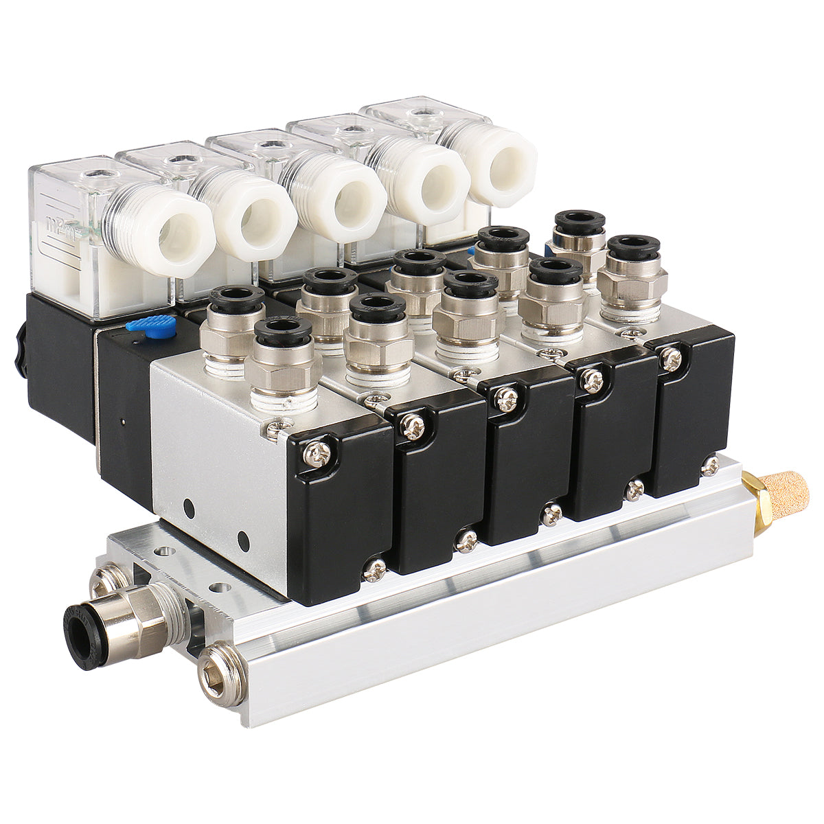 Baomain 5 Integriertes Magnetventil 4V210-08 PT1/4 2 Positionen 5 Wege Basis Schalldämpfer Schnellverschraubungen Set