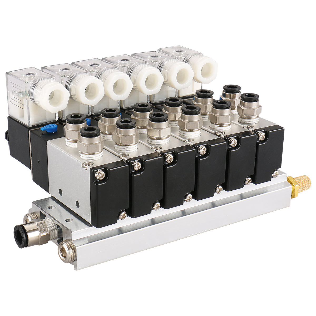 Baomain 6 Space Pneumatic Solenoid Valve 4V210-08 Single Head 2 Position 5 Way with Base Muffler Quick Fittings Set - BAOMAIN