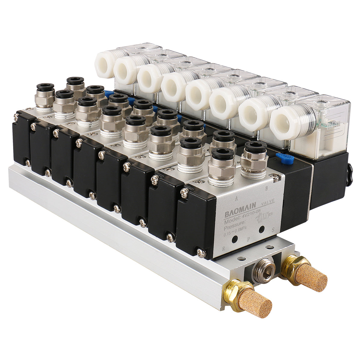 Baomain 8 Space Pneumatic Solenoid Valve 4V210-08 Single Head 2 Position 5 Way with Base Muffler Quick Fittings Set - BAOMAIN