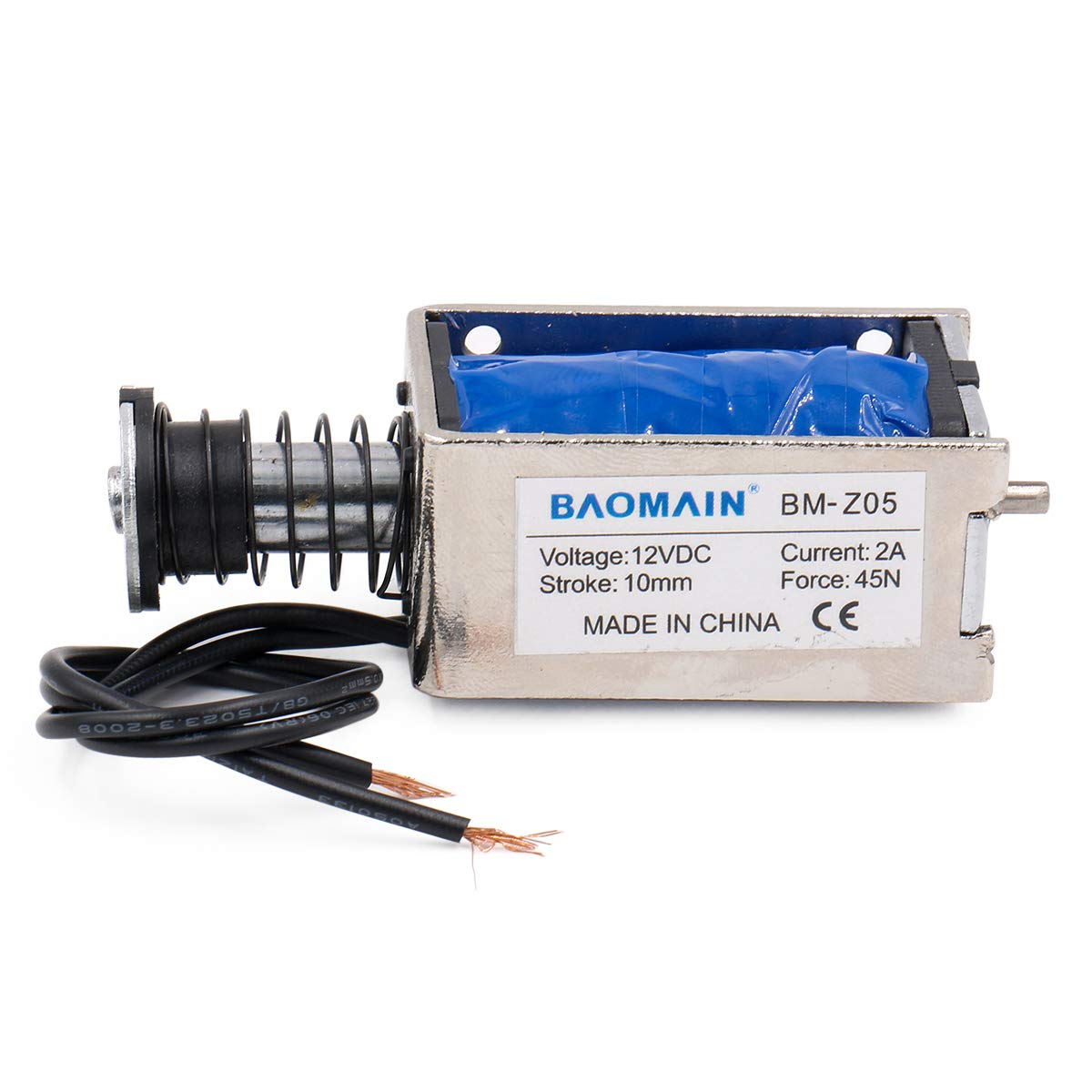 Baomain Solenoid Electromagnet BM-Z05 DC 12V/24V 2.5A/4A Push Type Open Frame 10mm 45N 9.9LB - BAOMAIN
