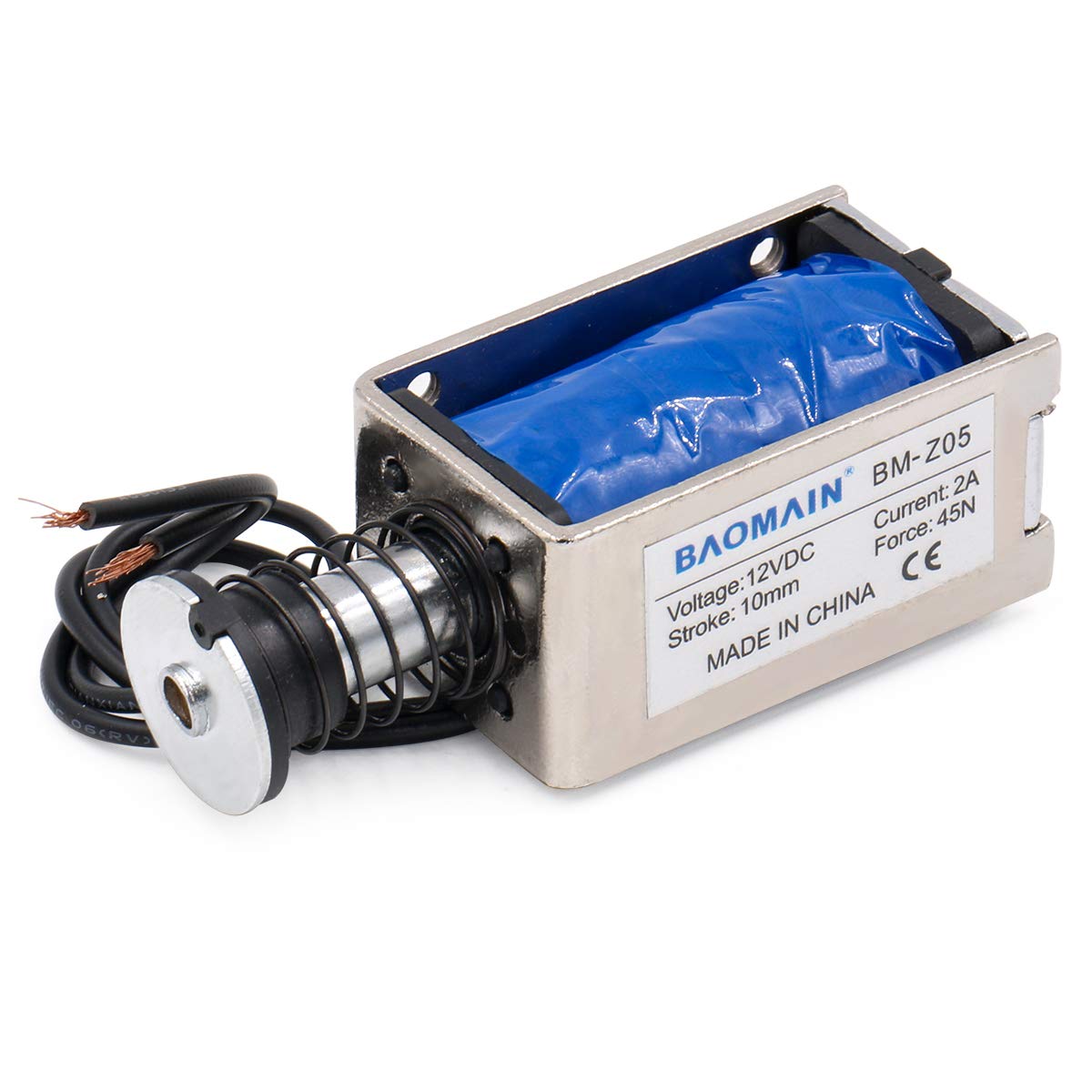 Baomain Solenoid Electromagnet BM-Z05 DC 12V/24V 2.5A/4A Push Type Open Frame 10mm 45N 9.9LB - BAOMAIN