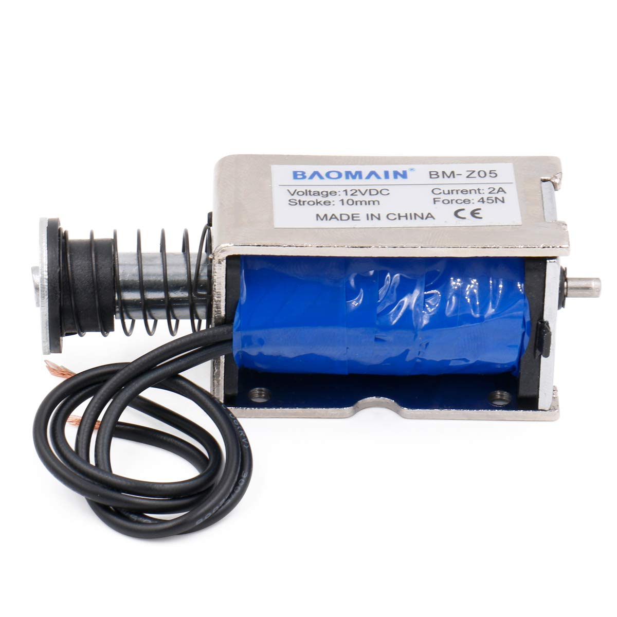 Baomain Solenoid Electromagnet BM-Z05 DC 12V/24V 2.5A/4A Push Type Open Frame 10mm 45N 9.9LB - BAOMAIN