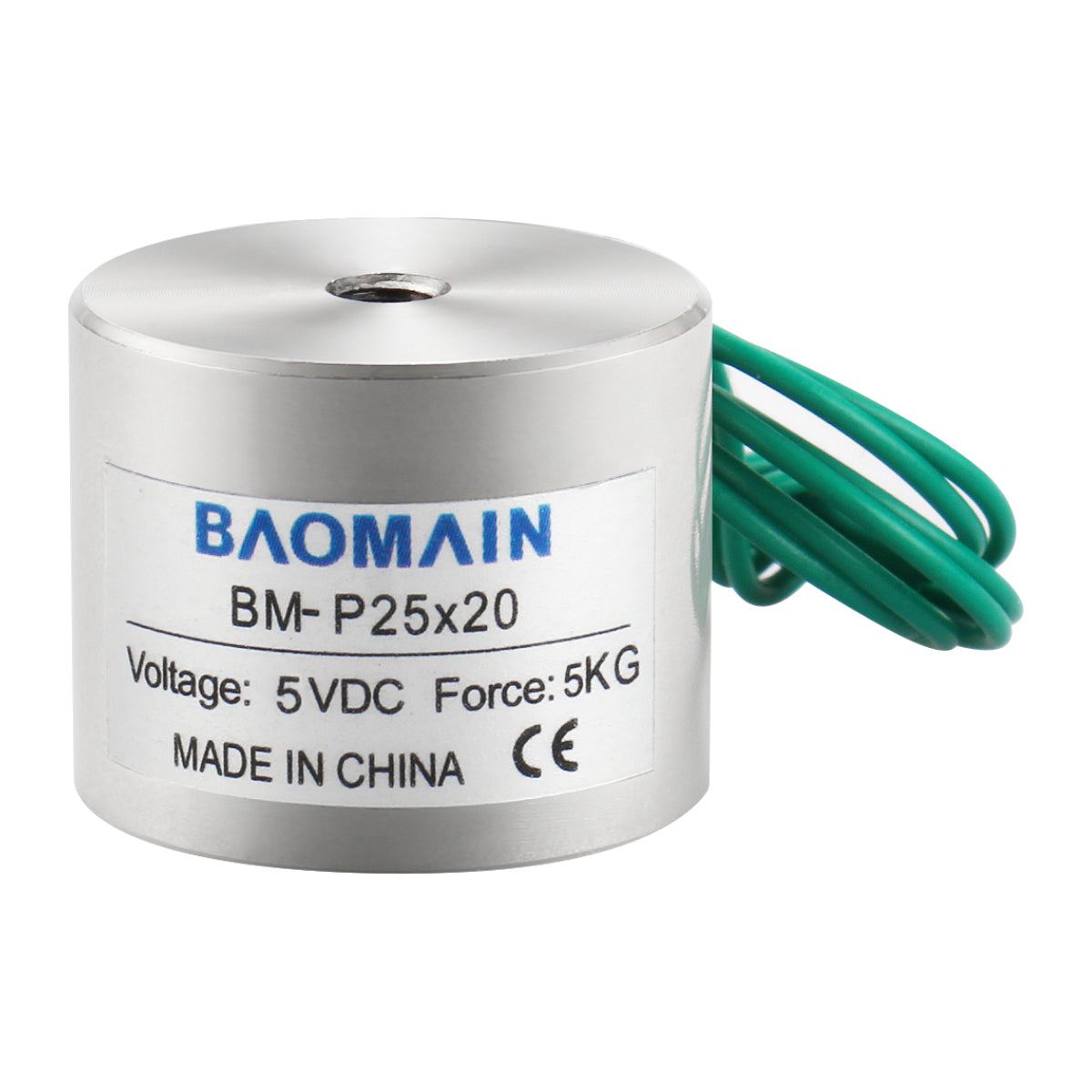 Baomain Elektromagnet, Solenoid, 11 lb/5 kg Kraft, elektrischer Hebemagnet, Haltesauger, 25 mm, BM-P25-20