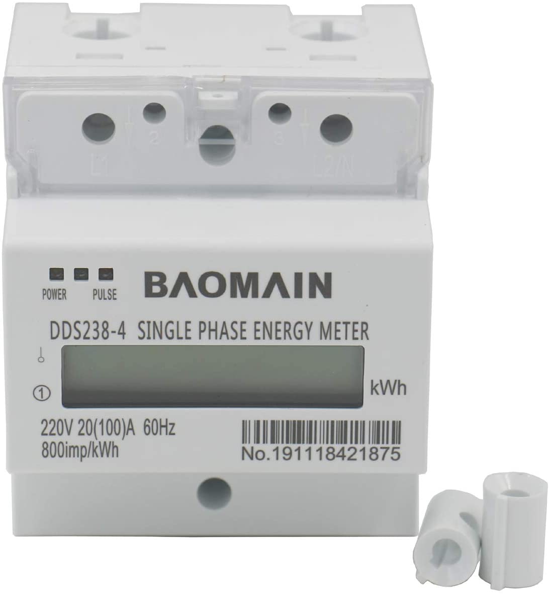 Single Phase Emergy Meter Kilowatt DDS238-4 220V 20(100)A 60Hz 800imp/kWh 35mm DIN-Rail - BAOMAIN